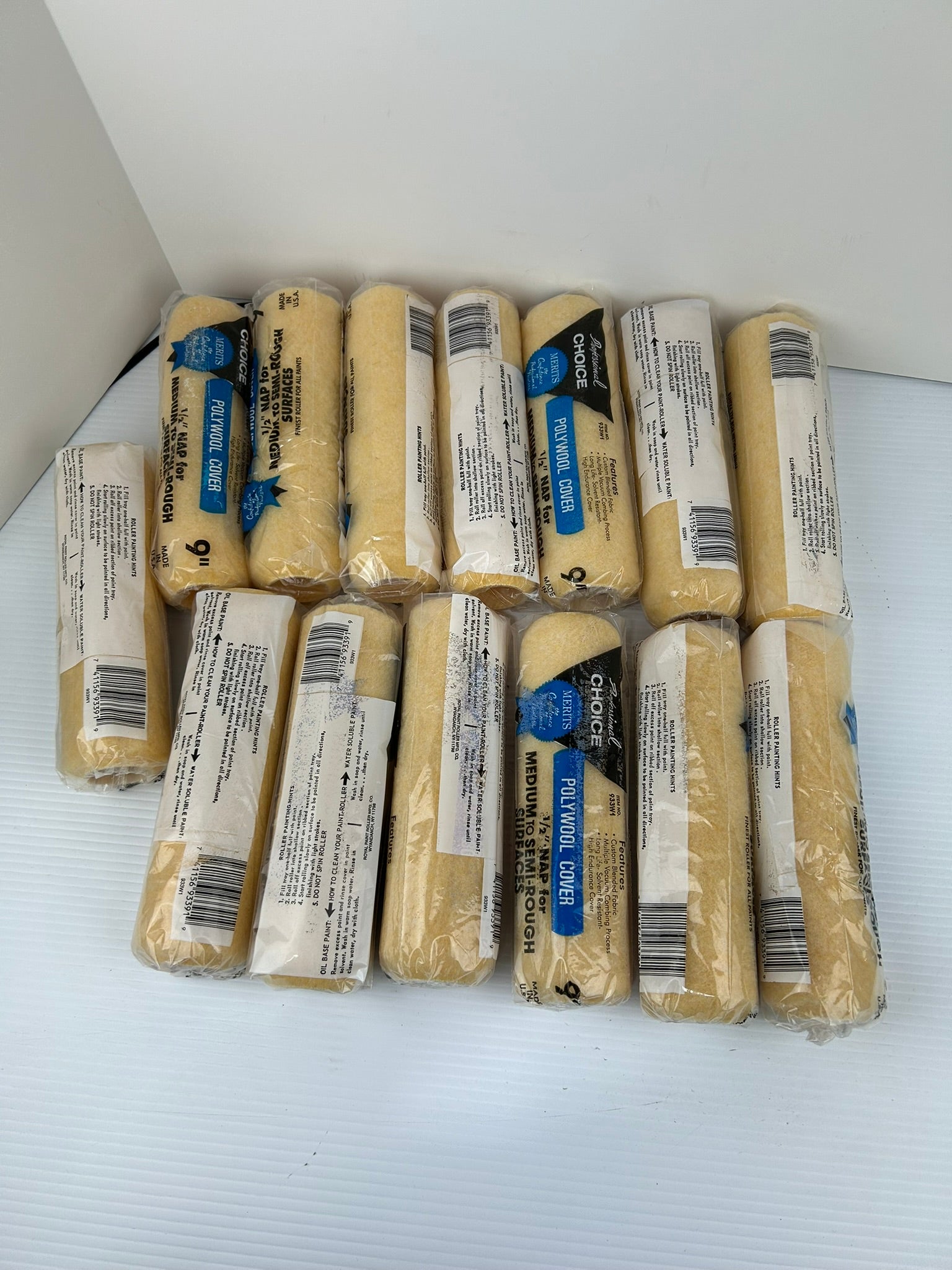 Professional Choice 933W1 Polywool Cover 1/2" Nap x 9" Paint Roller - Lot of 12