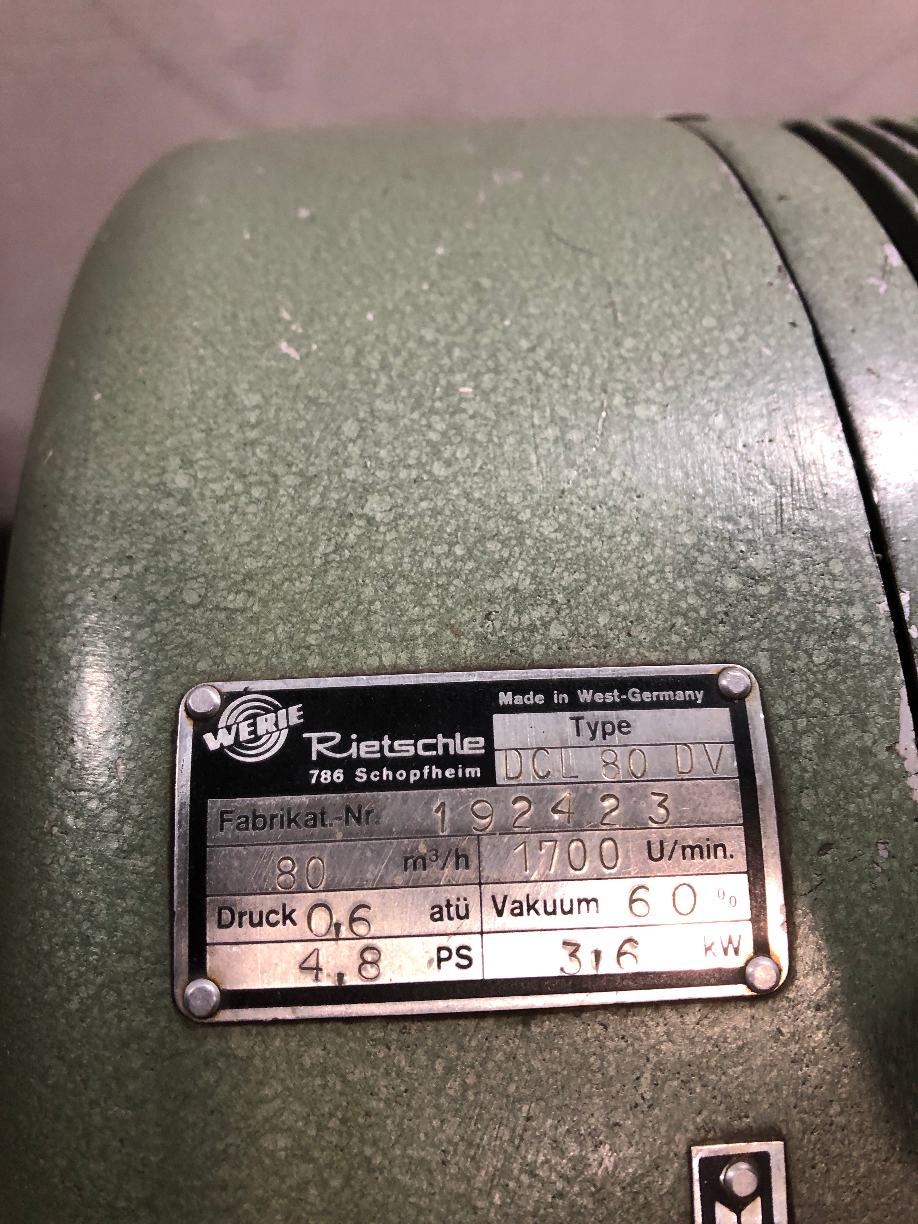 Werie Rietschle DCL 80 DV Vacuum Pump 192423