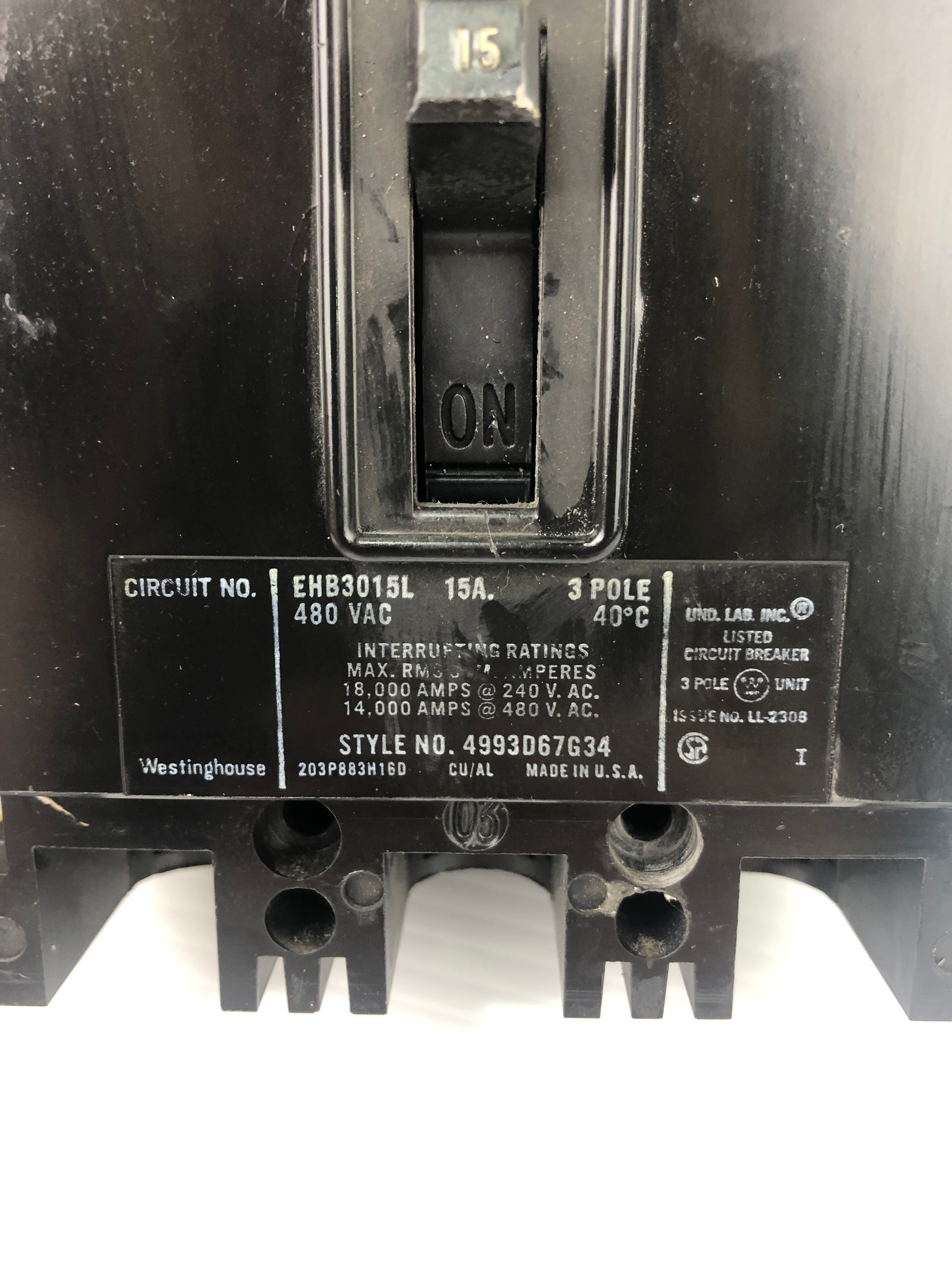 Westinghouse EHB3015L Circuit Breaker 15A 3P