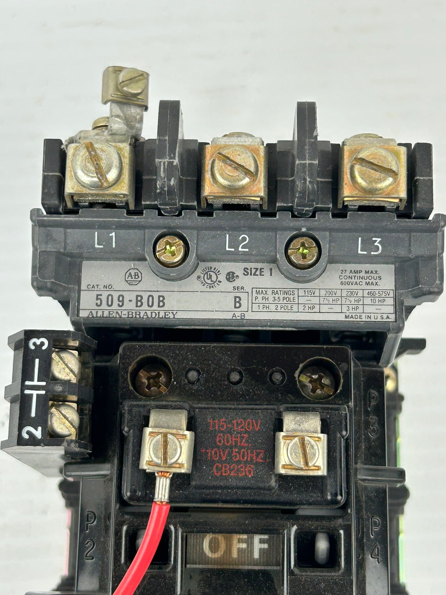Allen Bradley 509-B0B Motor Controller Starter Size 1 Series B
