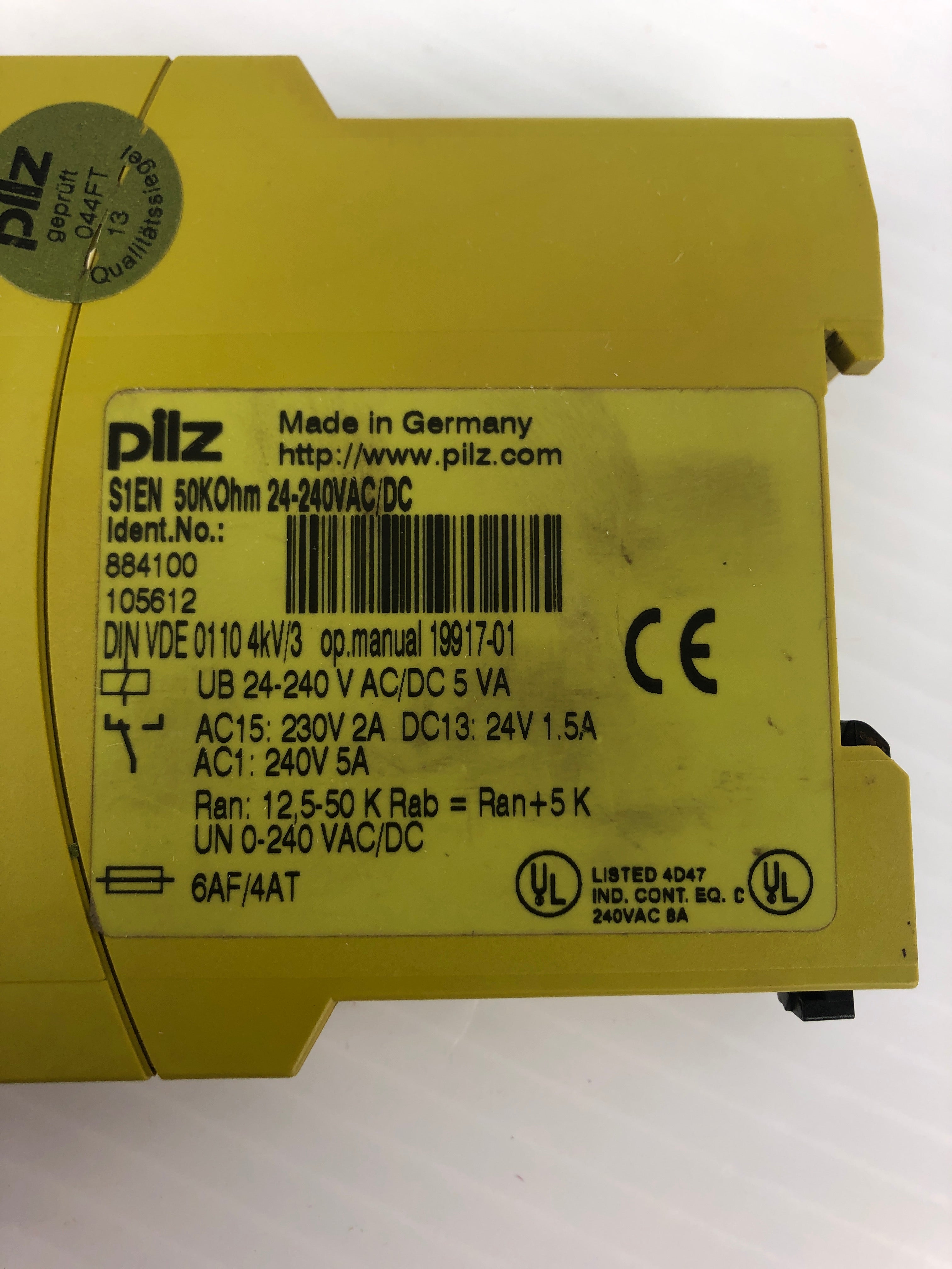 Pilz S1EN Safety Relay 50KOhm 24-240VAC/DC