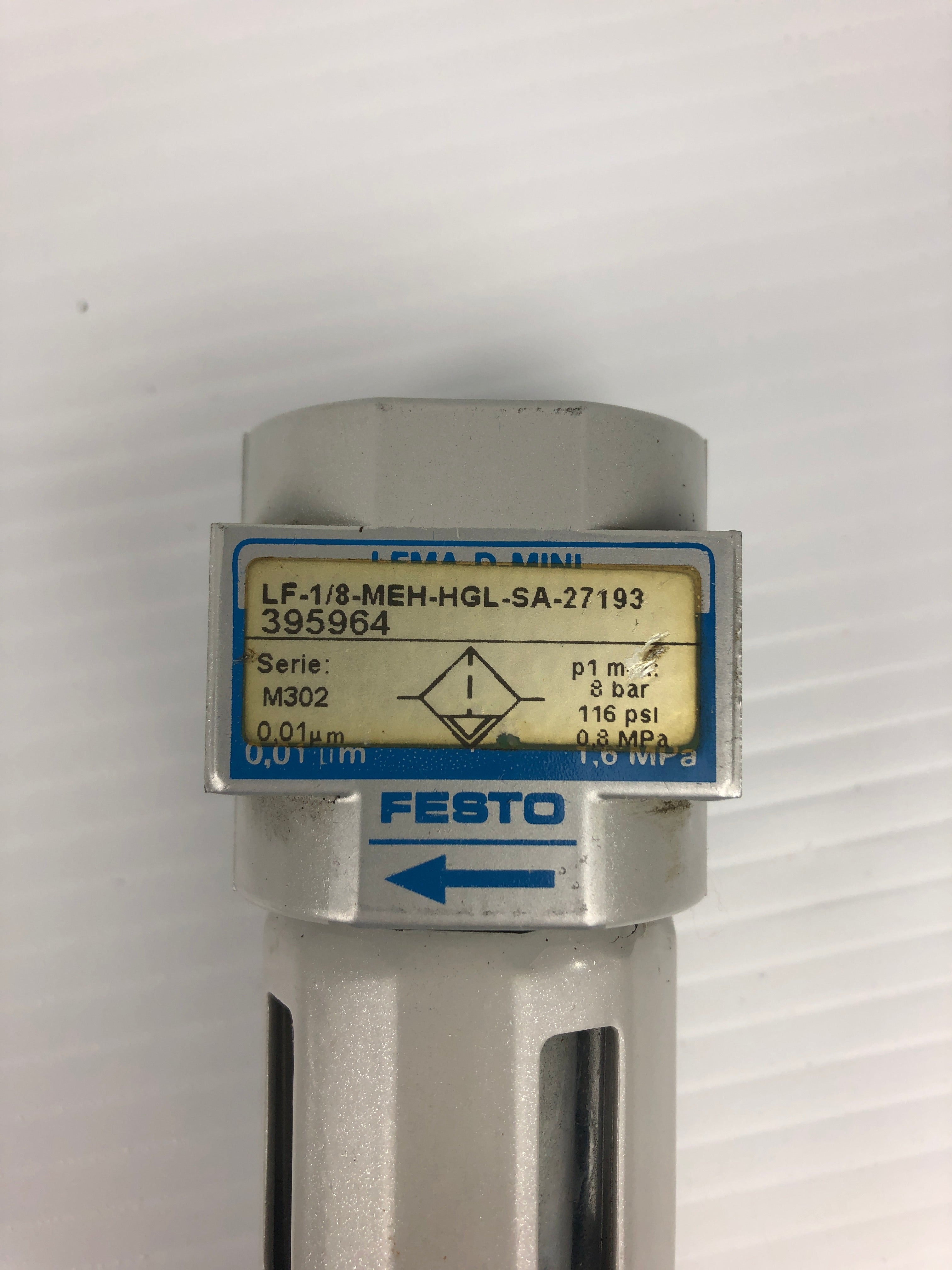 Festo LF-1/8-MEH-HGL-SA-27193 Filter Regulator 395964 Ser. M302 116PSI 8BAR