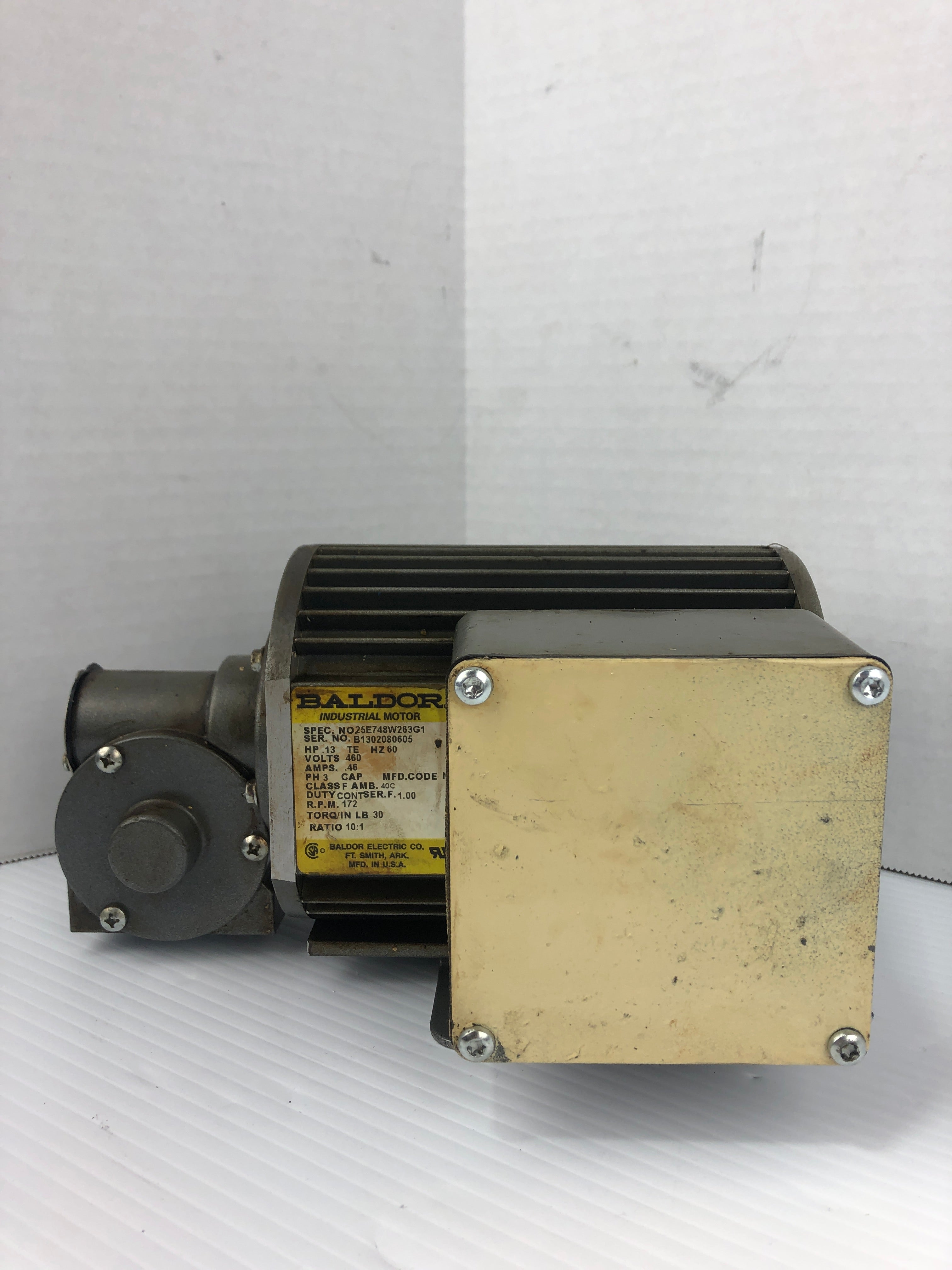 Baldor 25E748W263G1 Industrial Motor .13HP 172 RPM .46A 3PH 10:1 Ratio