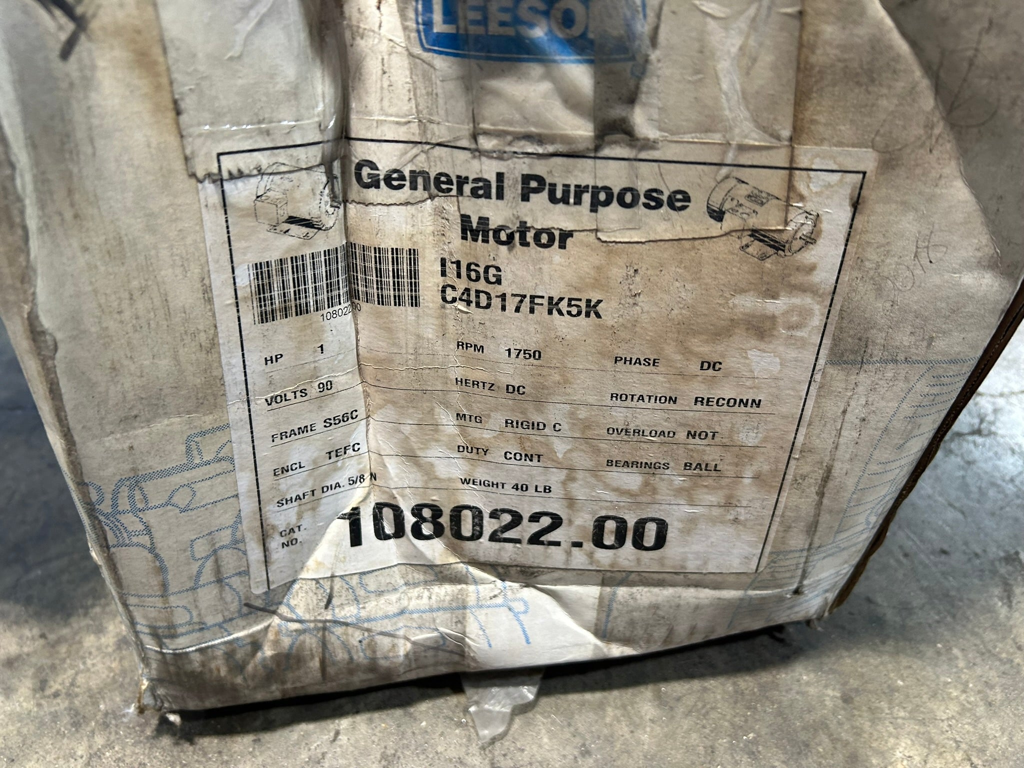 Leeson 108022.00 General Purpose Motor 1 HP 1750 RPM 3PH I16G C4D17FK5K
