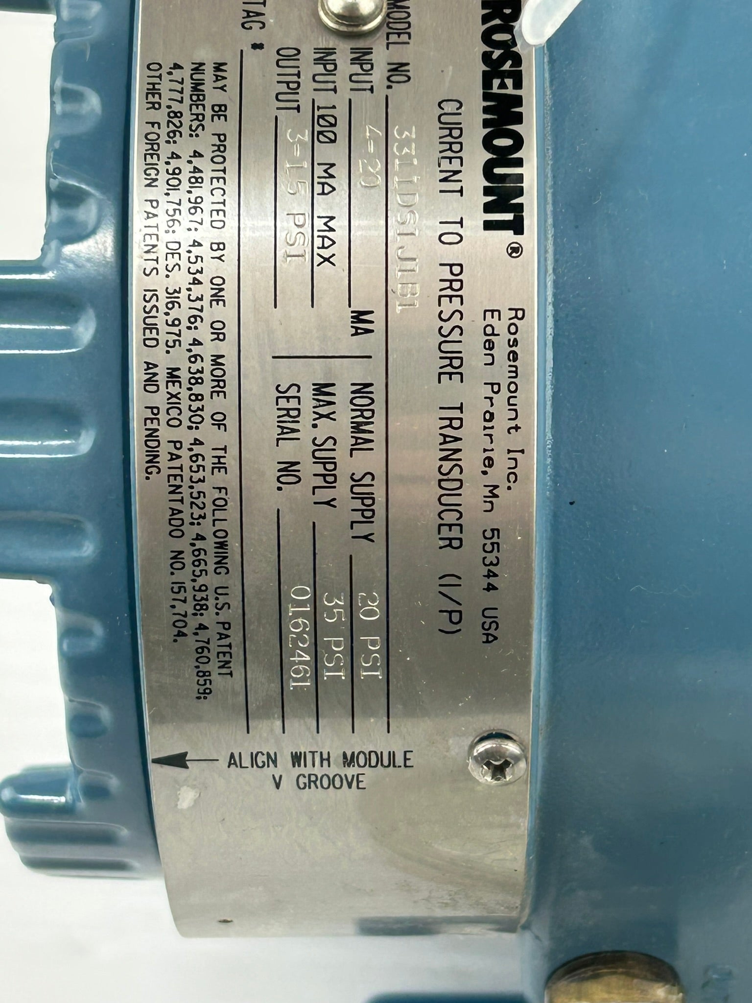 Rosemount 3311DS1J1B1 Pressure Transducer with Gauge 0-60 PSI