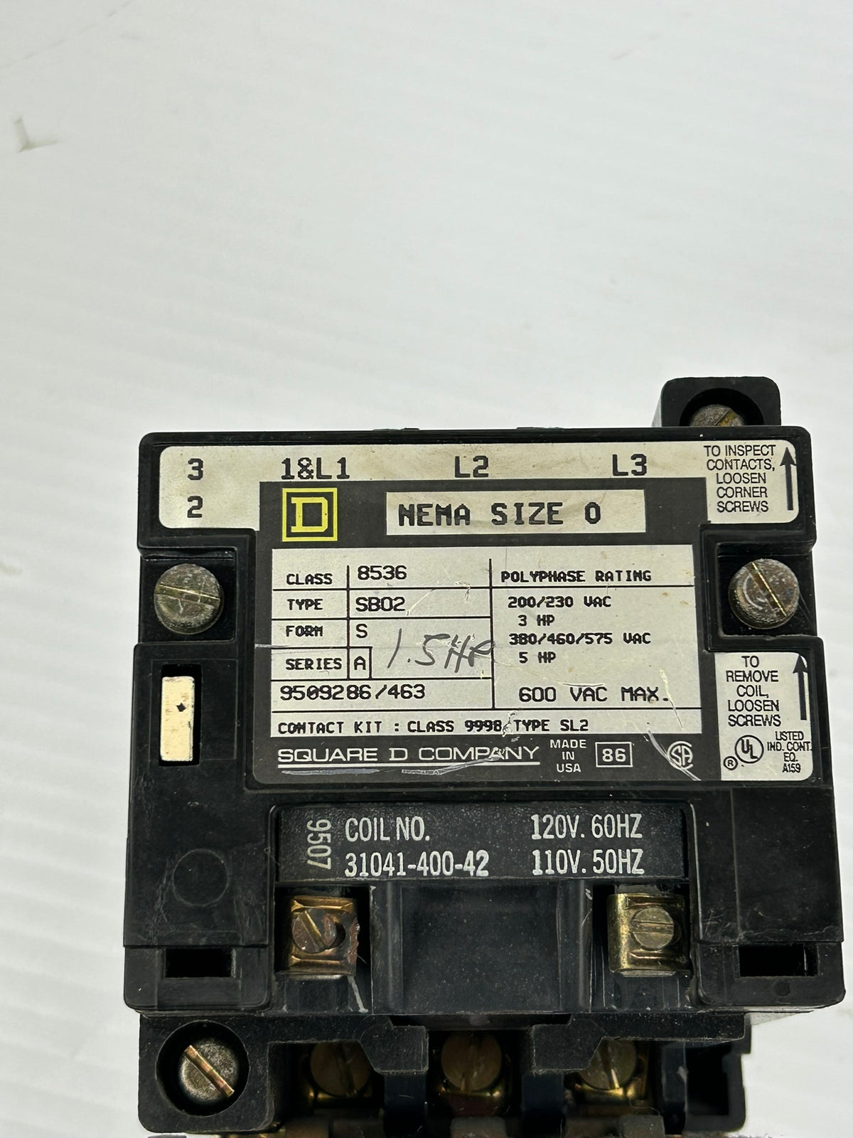Square D 8536 SB02 Series A Starter Nema Size 0