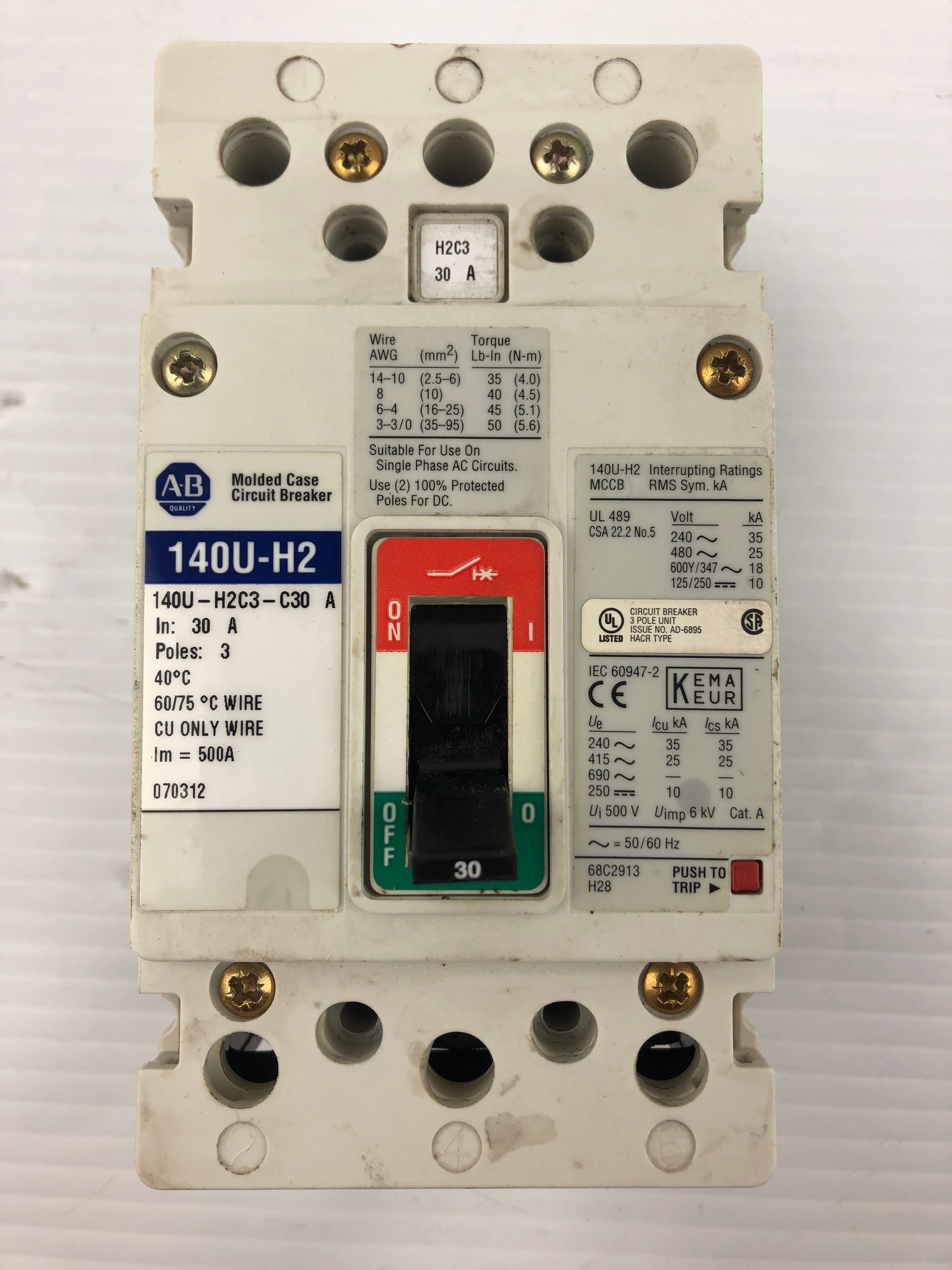 Allen-Bradley 140U-H2 Molded Case Circuit Breaker 30A