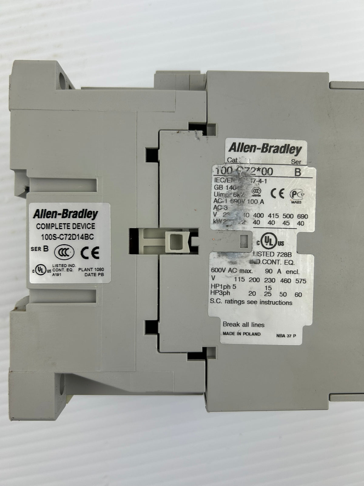 Allen Bradley 100S-C72D14BC Safety Contactor Series B 100-C72*00