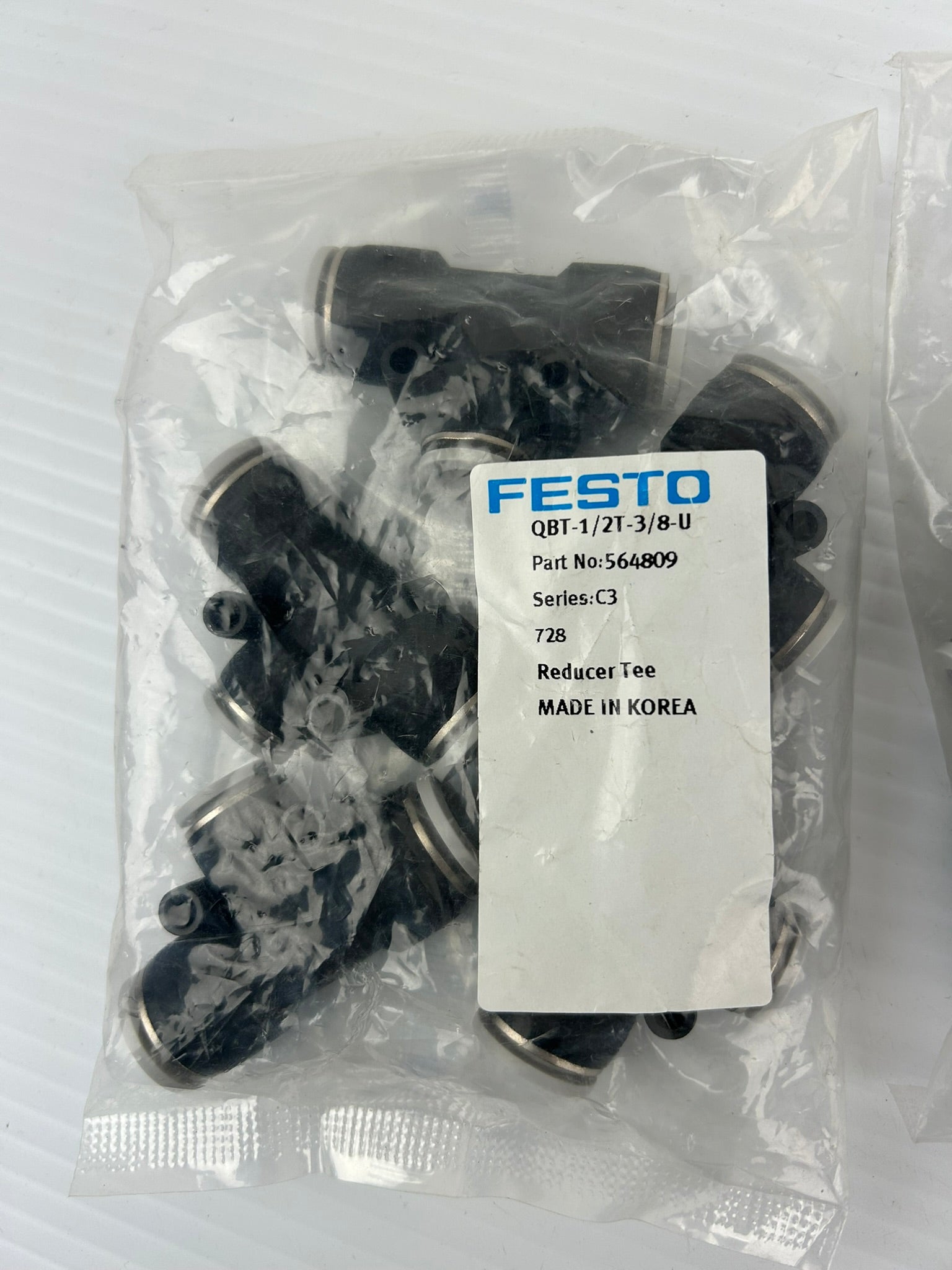 Festo 564809 Push In T-Connector QBT-1/2T-3/8-U Reducer Tee - Lot of 10