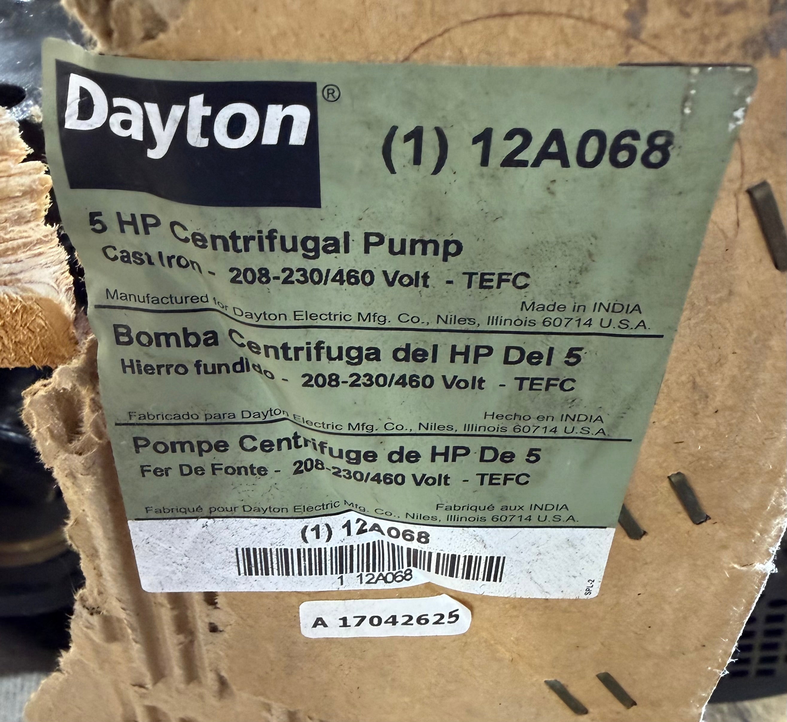 Dayton LTDH23TCE 5HP Motor 184JM 208-230/460V 3PH 3450RPM TEFC Pump Motor