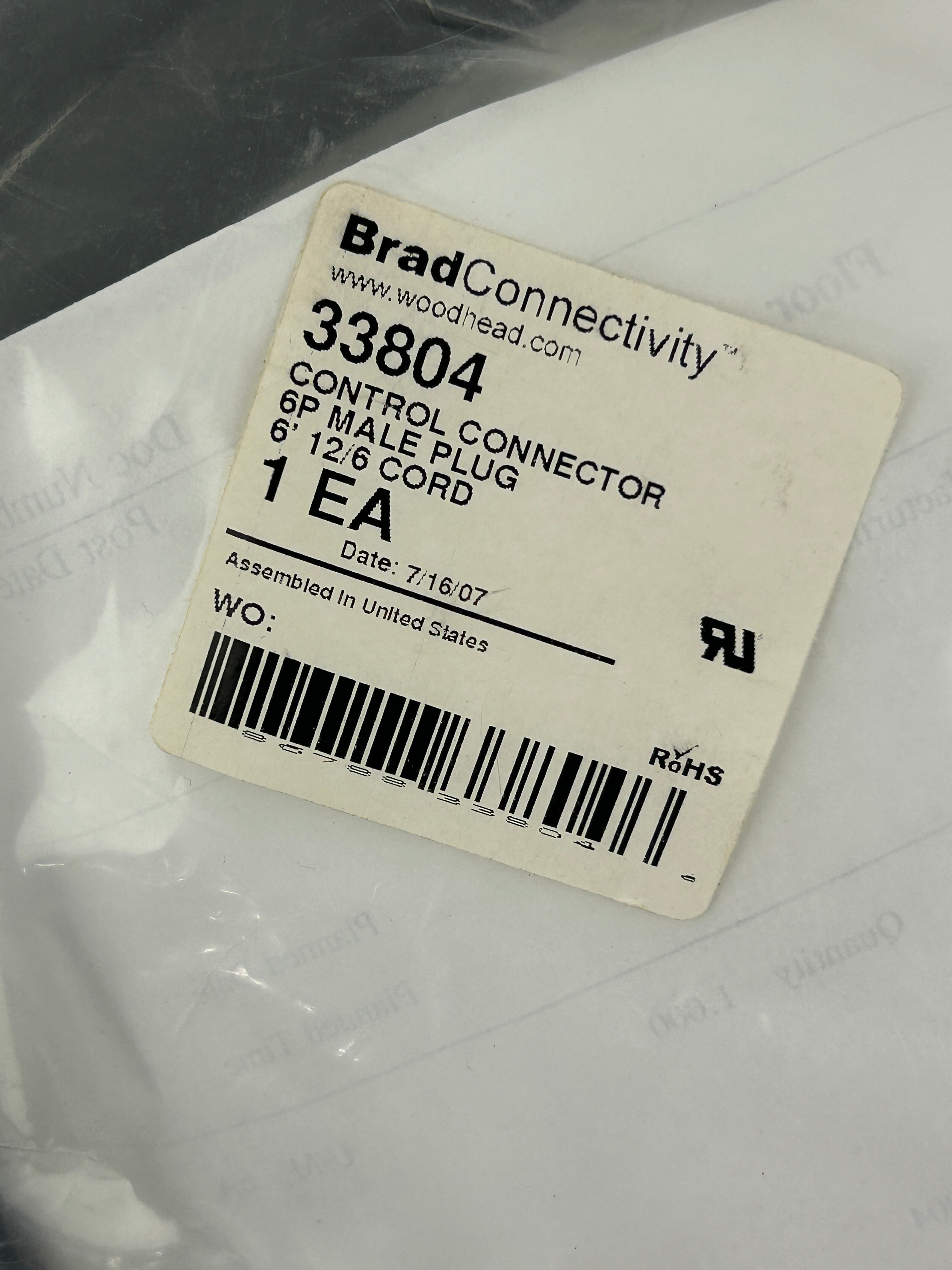 Brad Connectivity 6' Cable 33804 Control Connector 6P Male Plug 12/6 Cordset