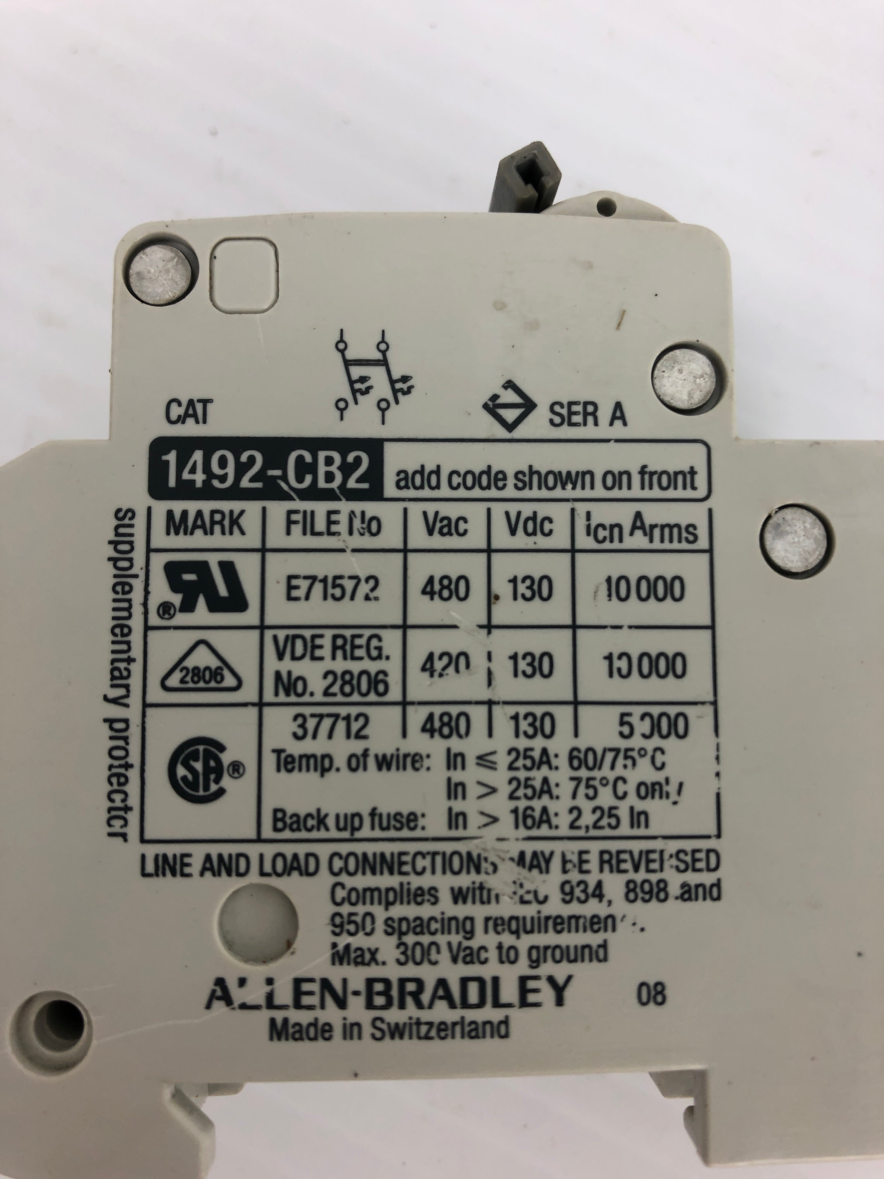 Allen Bradley 1492-CB2 Circuit Breaker Ser. A G070 7A 2P