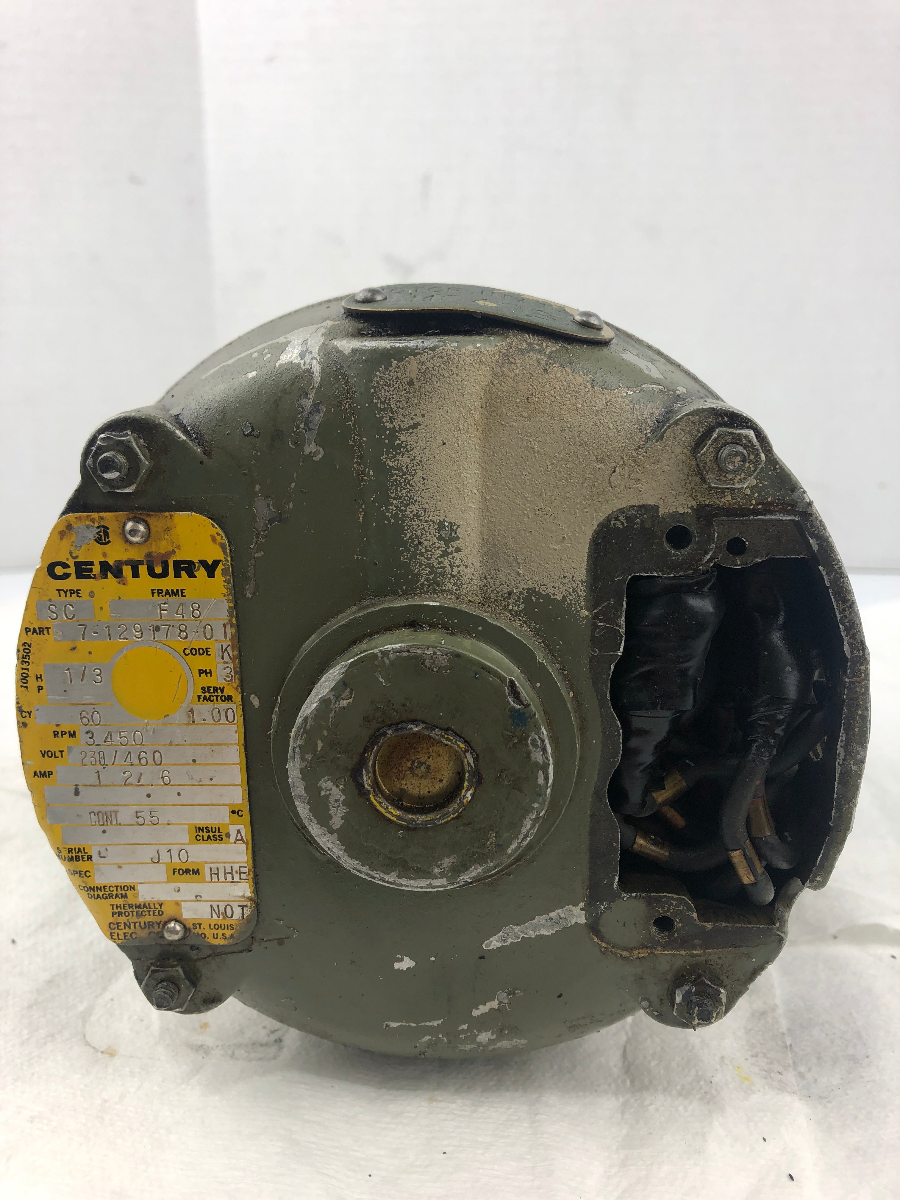 Century 1/3 HP Motor 7-129178-01 3450 RPM F48 Frame SC Type 3PH