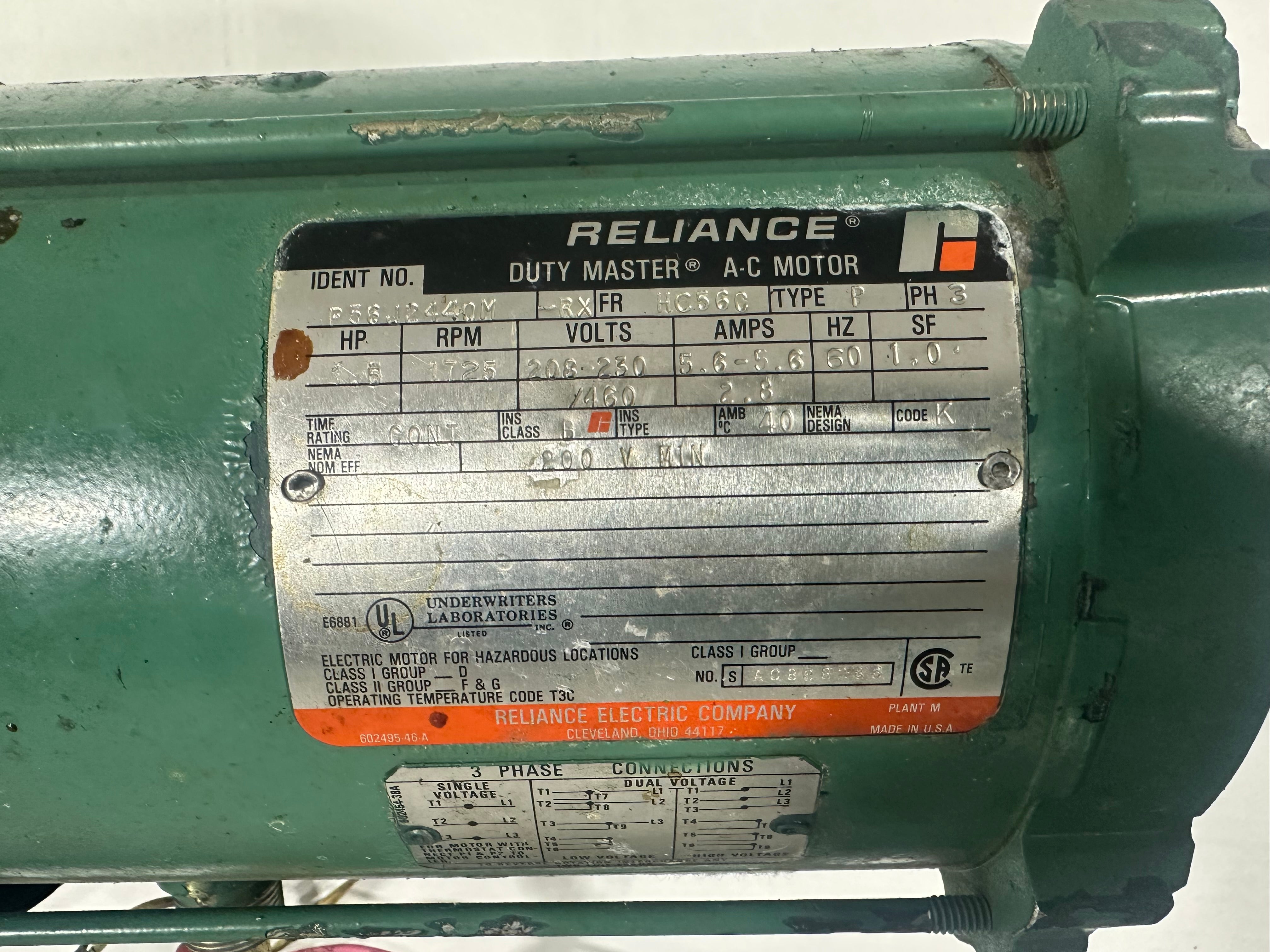 Reliance Electric AC Motor 1.5 HP HC56C Frame 3 PH 1725 RPM P56J2440M
