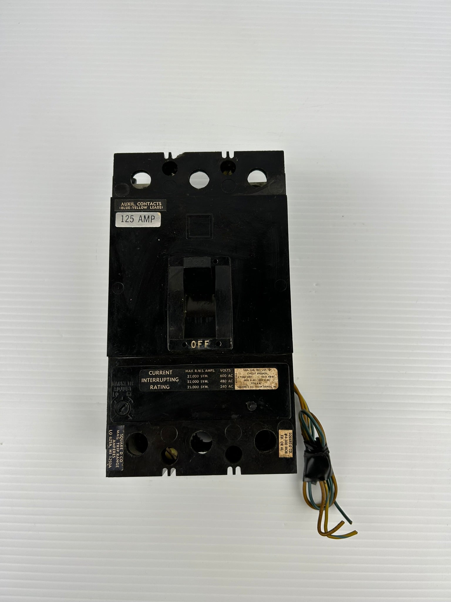 Square D KAL-26125 Circuit Breaker KAL26125 125A 2 Pole 600VAC 250VDC KAL KB-61