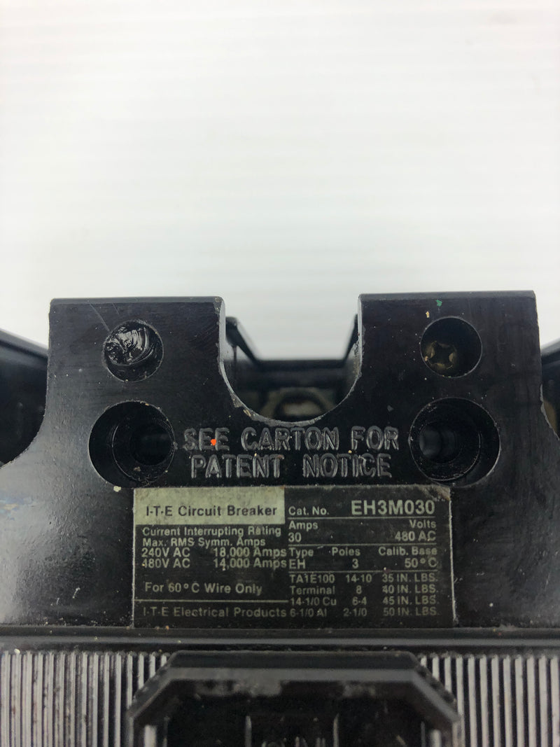 ITE EH3M030 Circuit Breaker 30A Type EH 480V 3P