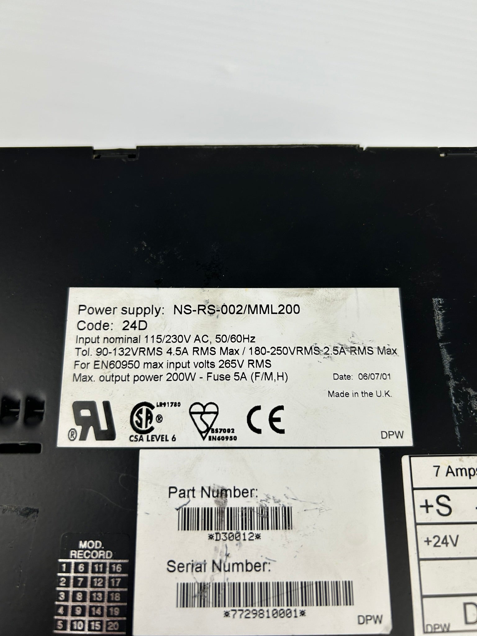 Omega NS-RS-002/MML200 Power Supply