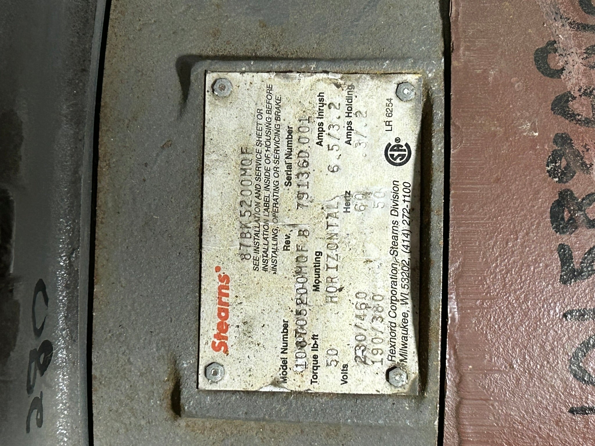 Baldor 10E509X248GI Inverter Drive Motor 15 HP 3PH 1160 RPM with Stearns Brake