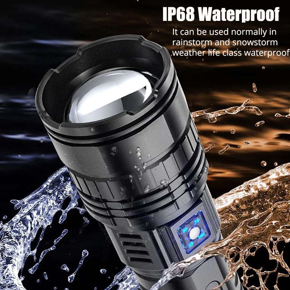 1000W LED Flashlight USB C Rechargeable Flash Light 990000000LM High Power Flashlights Zoom Tactical Lantern Long Shot COB Torch