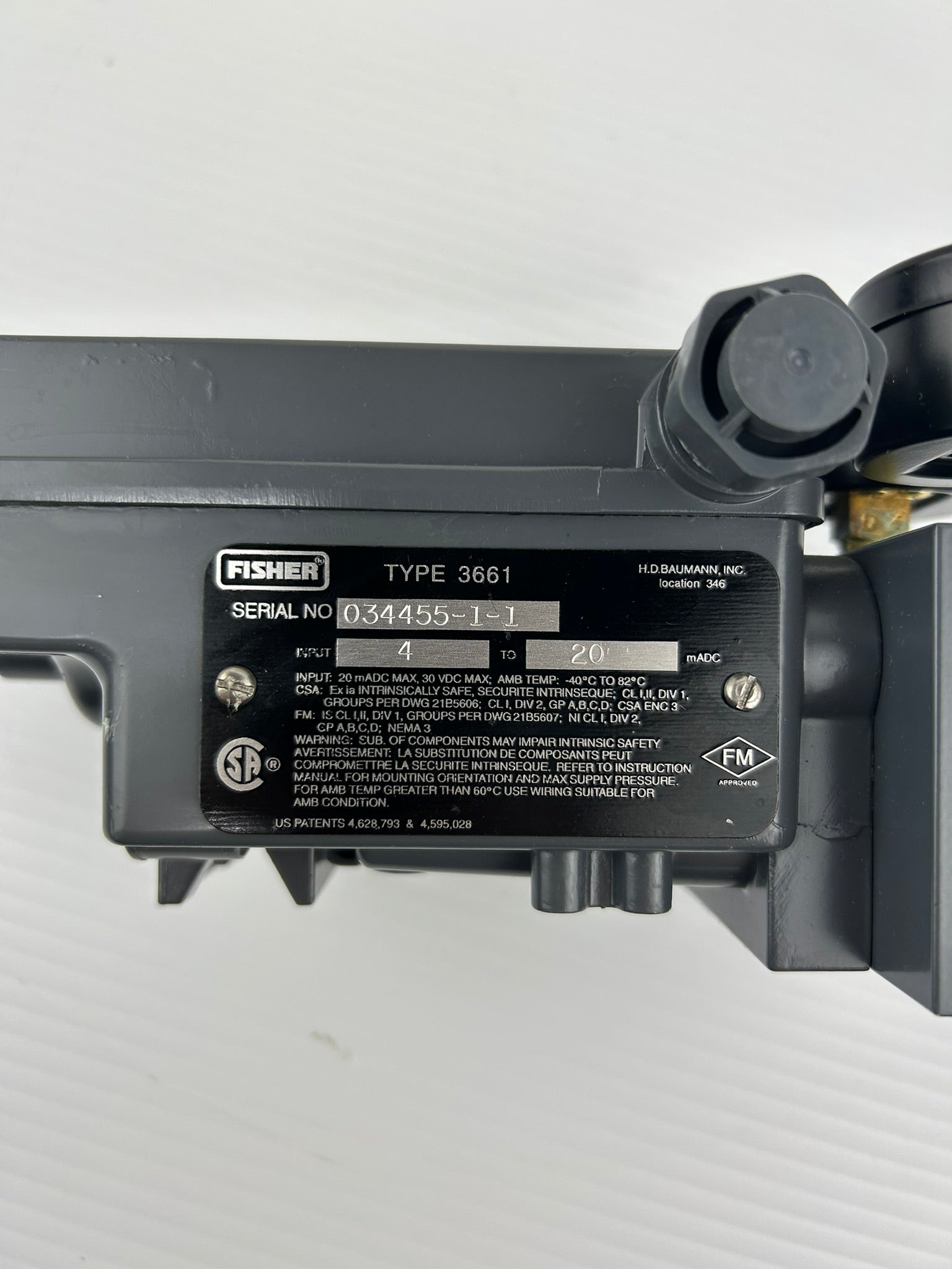 Fisher 3661 Valve Positioner Series 034455-1-1 Input 4 to 20 mADC