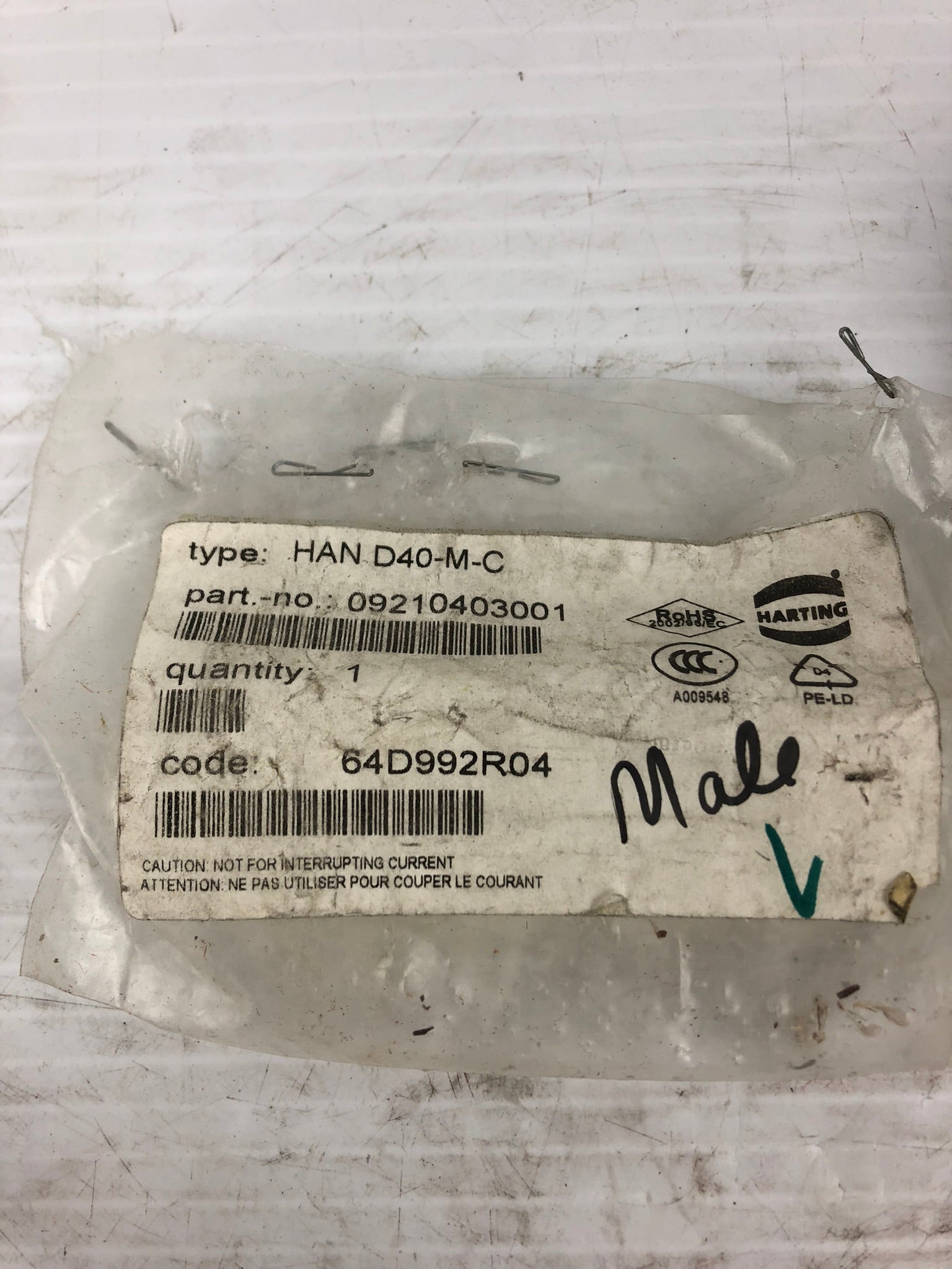 Harting HAN D40-M-C Pin Insert Connector 09210403001