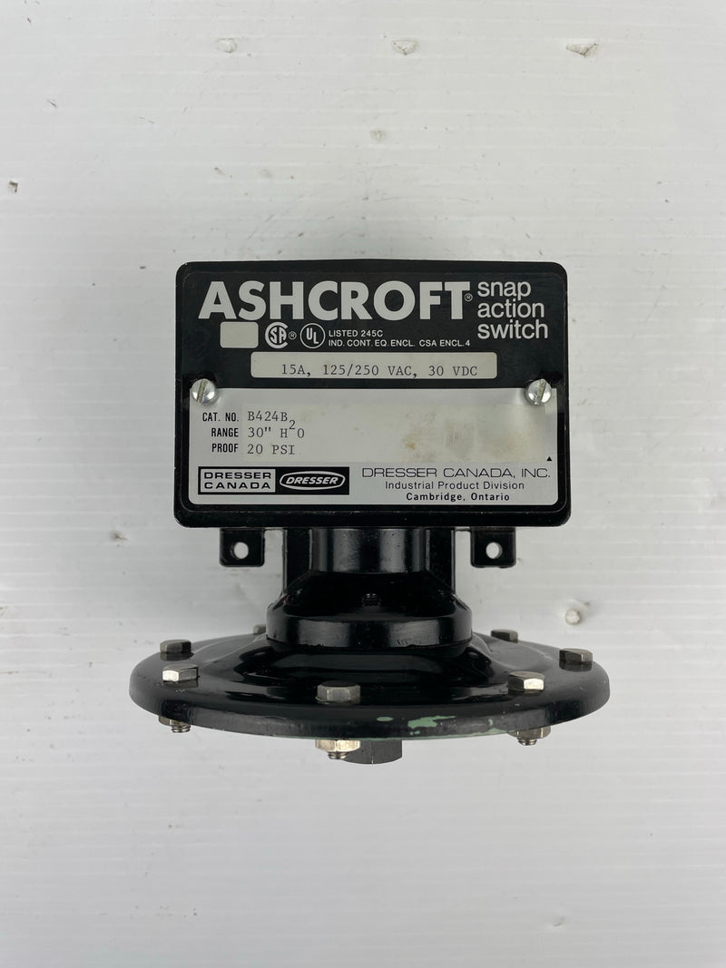 Ashcroft B424B Snap Action Pressure Switch 0-30in 15A 125/250VAC 30VDC Dresser
