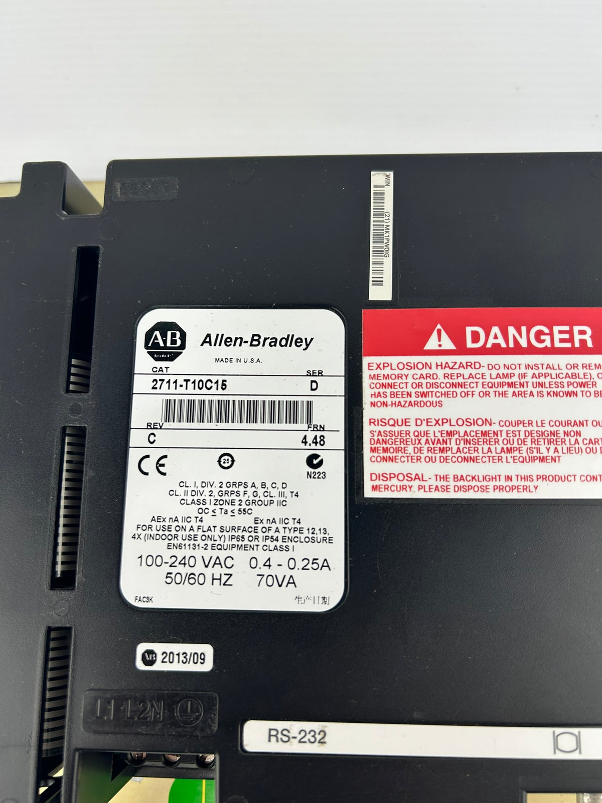Allen-Bradley HMI 2711-T10C15 PanelView 1000 Touchscreen Ser D Rev C TESTED