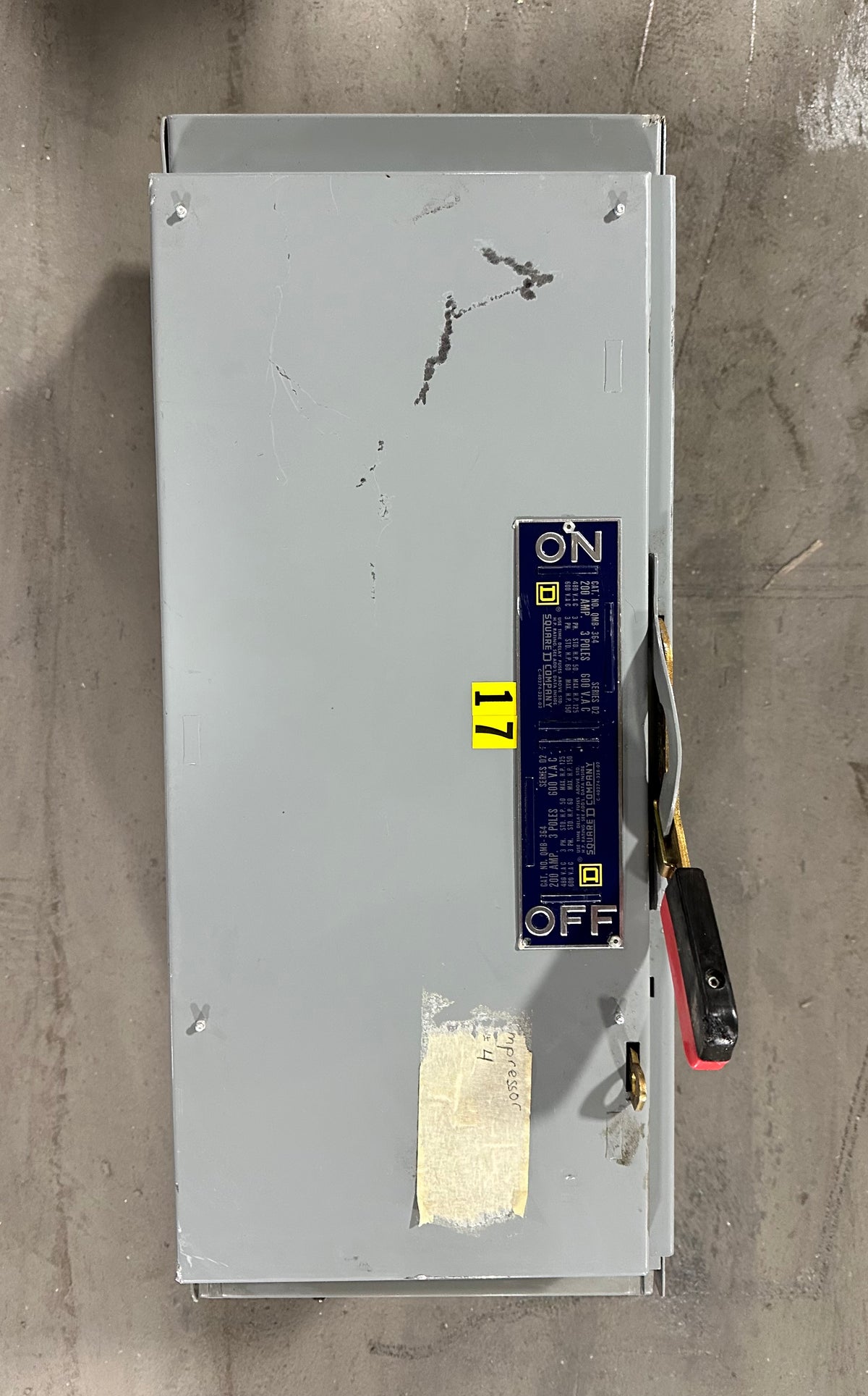 Square D QMB-364 Panelboard Switch with Fuses 200 Amps 3 Pole 600 VAC QMB364W