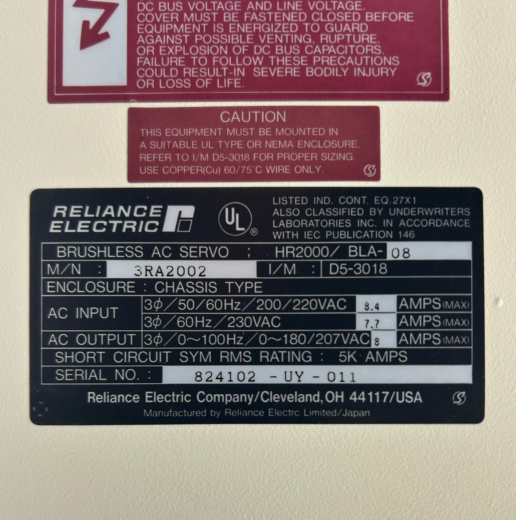 Reliance Electric 3RA2002 Brushless Servo Motor Drive HR2000