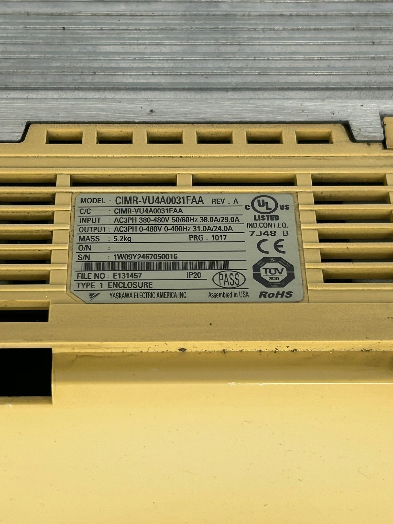 Yaskawa Electric CIMR-VU4A0031FAA 3PH AC Drive Rev A Type 1 Enclosure - No Cover