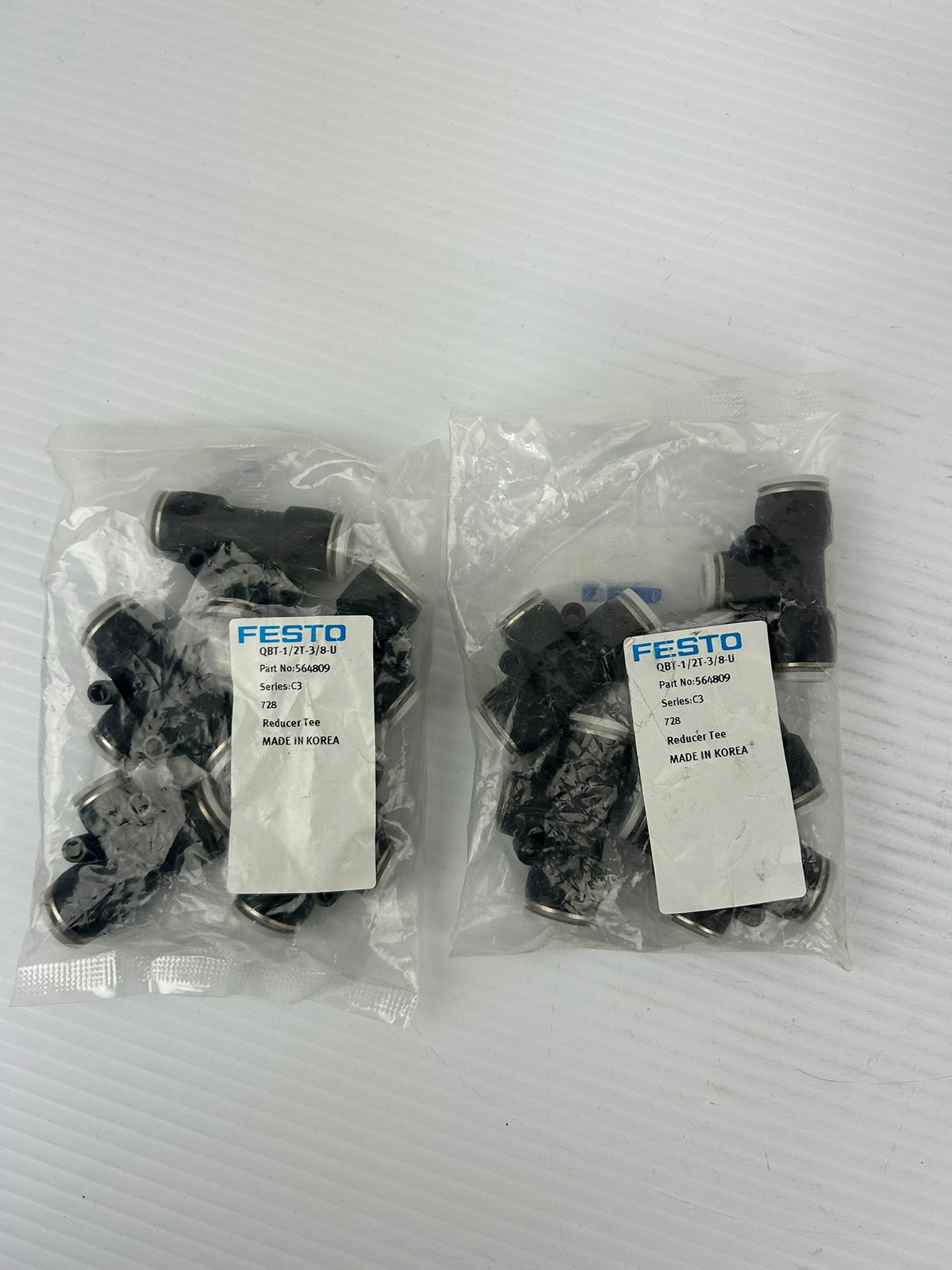Festo 564809 Push In T-Connector QBT-1/2T-3/8-U Reducer Tee - Lot of 10