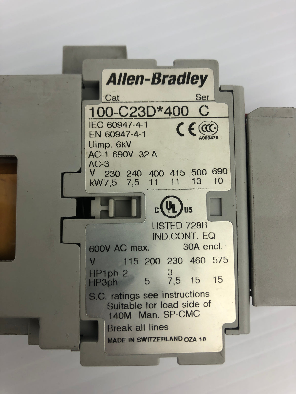 Allen-Bradley 100-C23D*400 Contactor with 100S-F Guard Master Contact Block