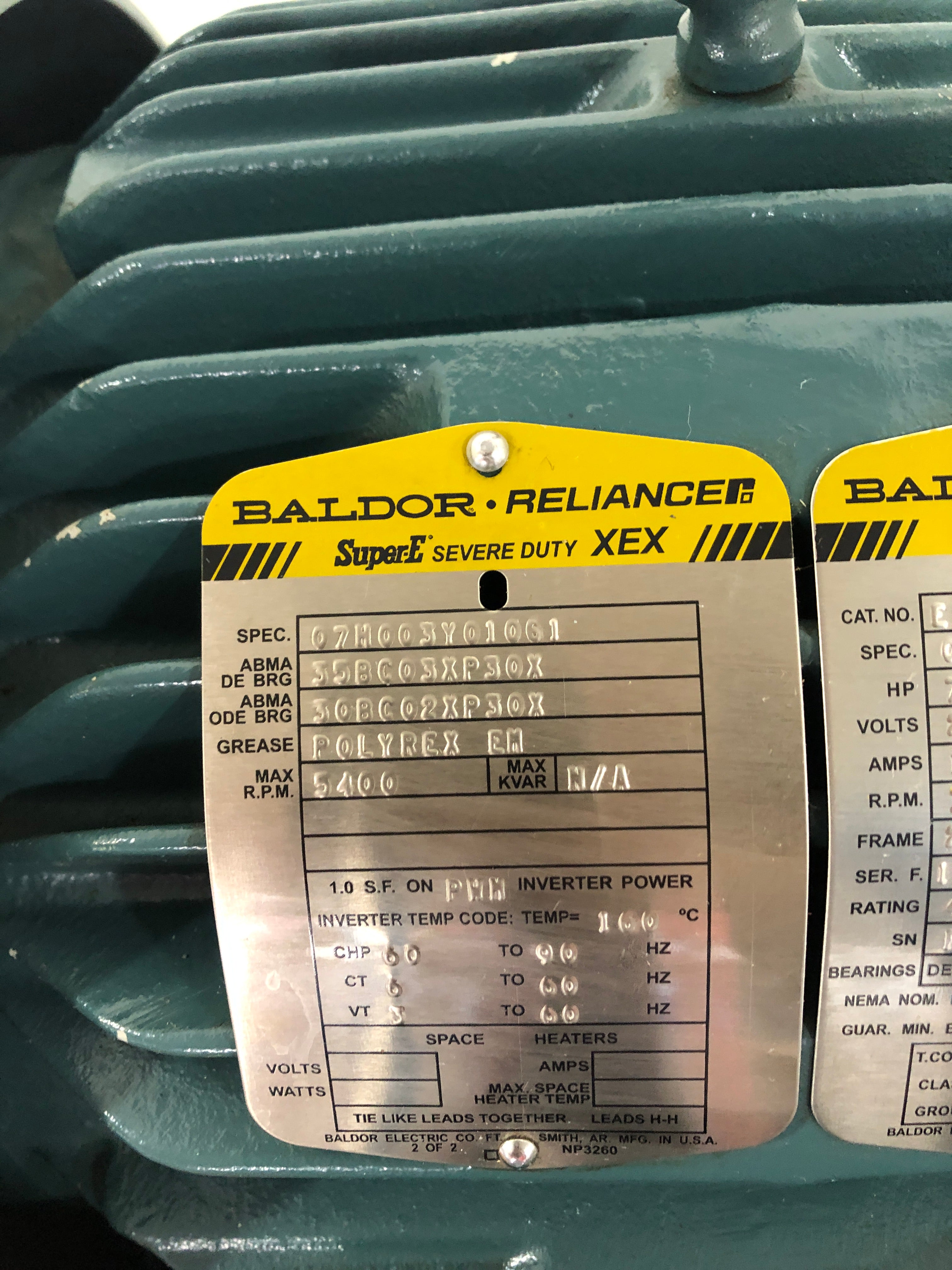 Baldor ECP3769T Super-E Serve Duty XEX Motor 7.5HP 3510/5400RPM 3PH