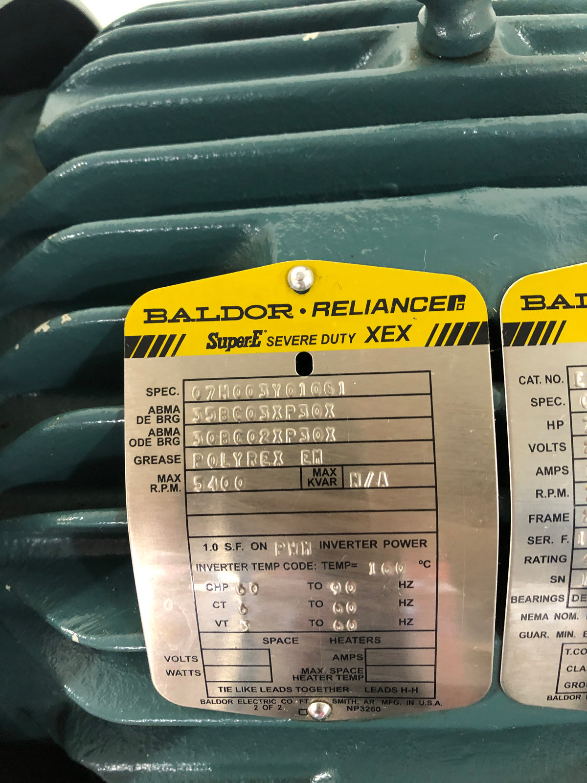 Baldor ECP3769T Super-E Serve Duty XEX Motor 7.5HP 3510/5400RPM 3PH