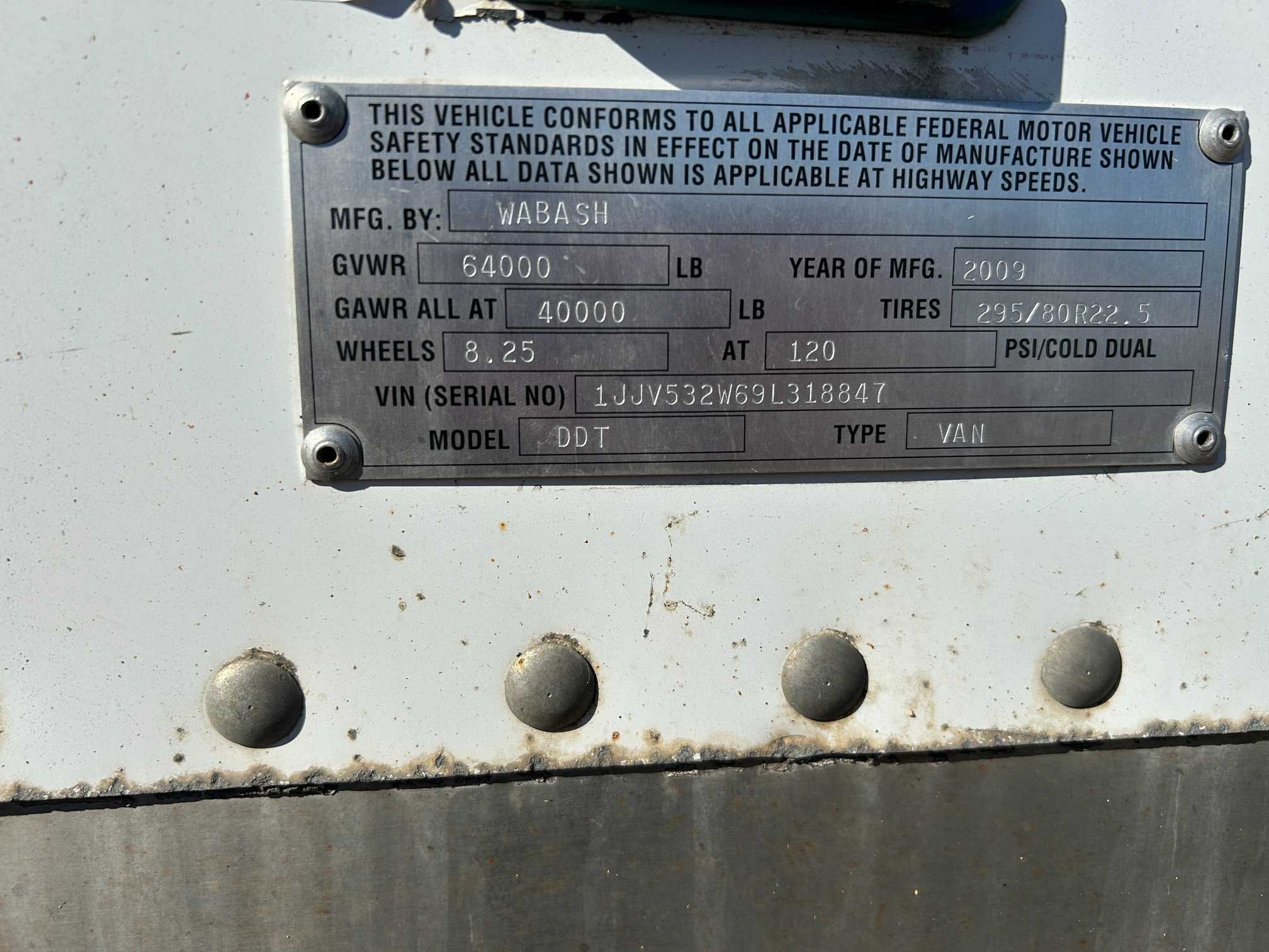 2009 Wabash Dry Van Semi Trailer 53' #83088 Spring Swing Doors 1JJV532W69L318847