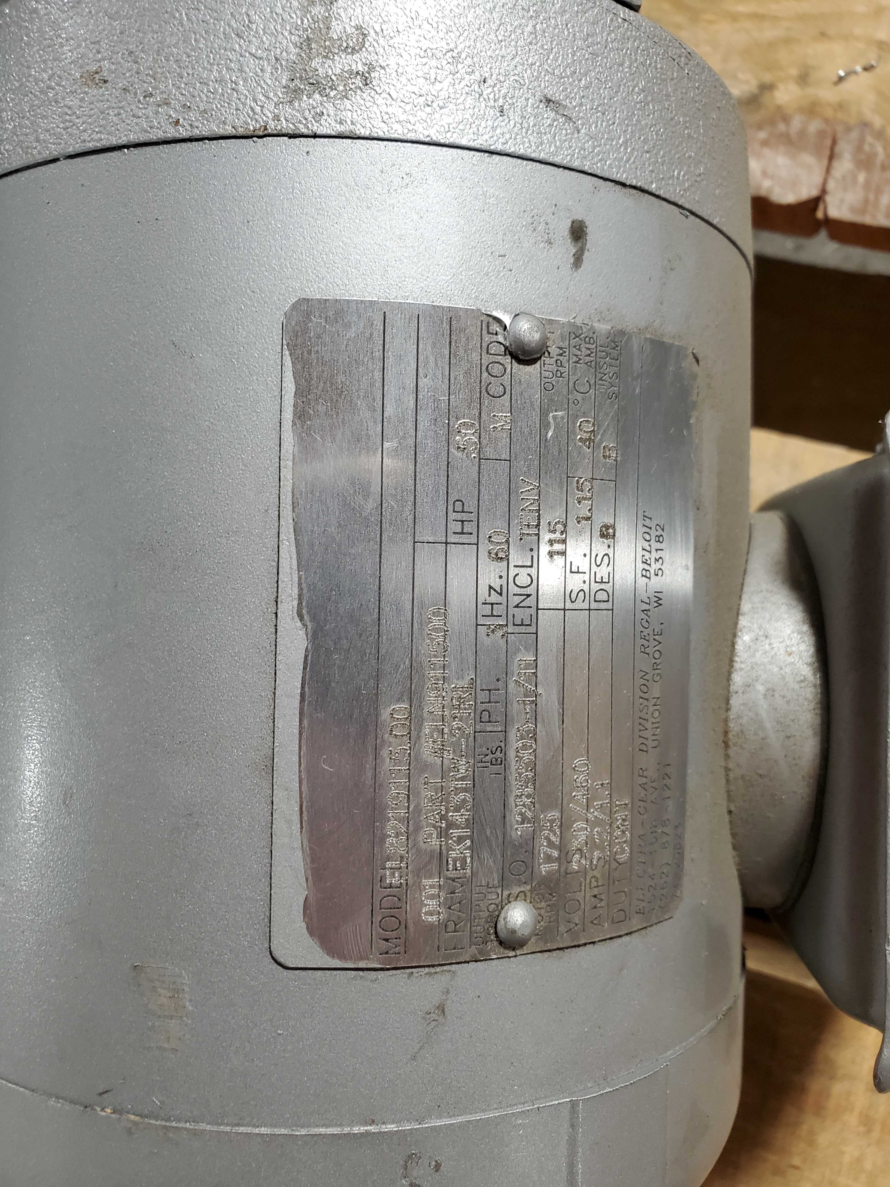 Electra-Gear EL-FLMG821-15-LL-EK50ETW Gear Motor 3 PH, 60Hz, .50 HP, 1725 RPM