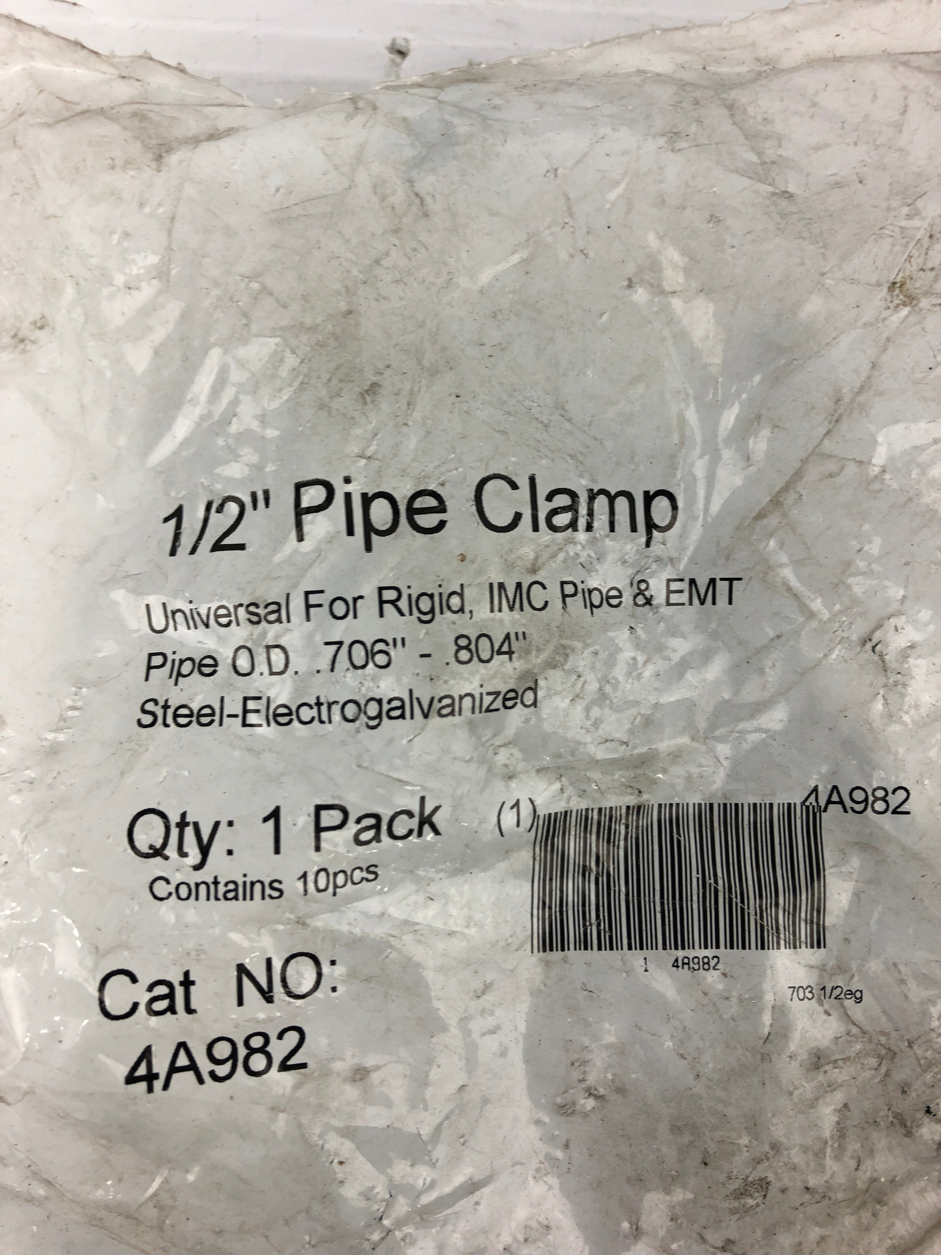 Thomas & Betts 4A982 1/2" Pipe Clamp Steel-Electrogalvanized - Bag of 10 Pieces