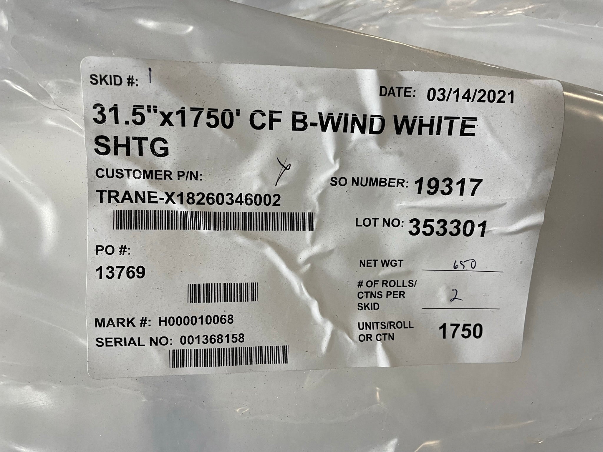 CF B-Wind Sheeting Plastic White 31.5-54" Wide For RVs, Boats, Vehicle Wrap