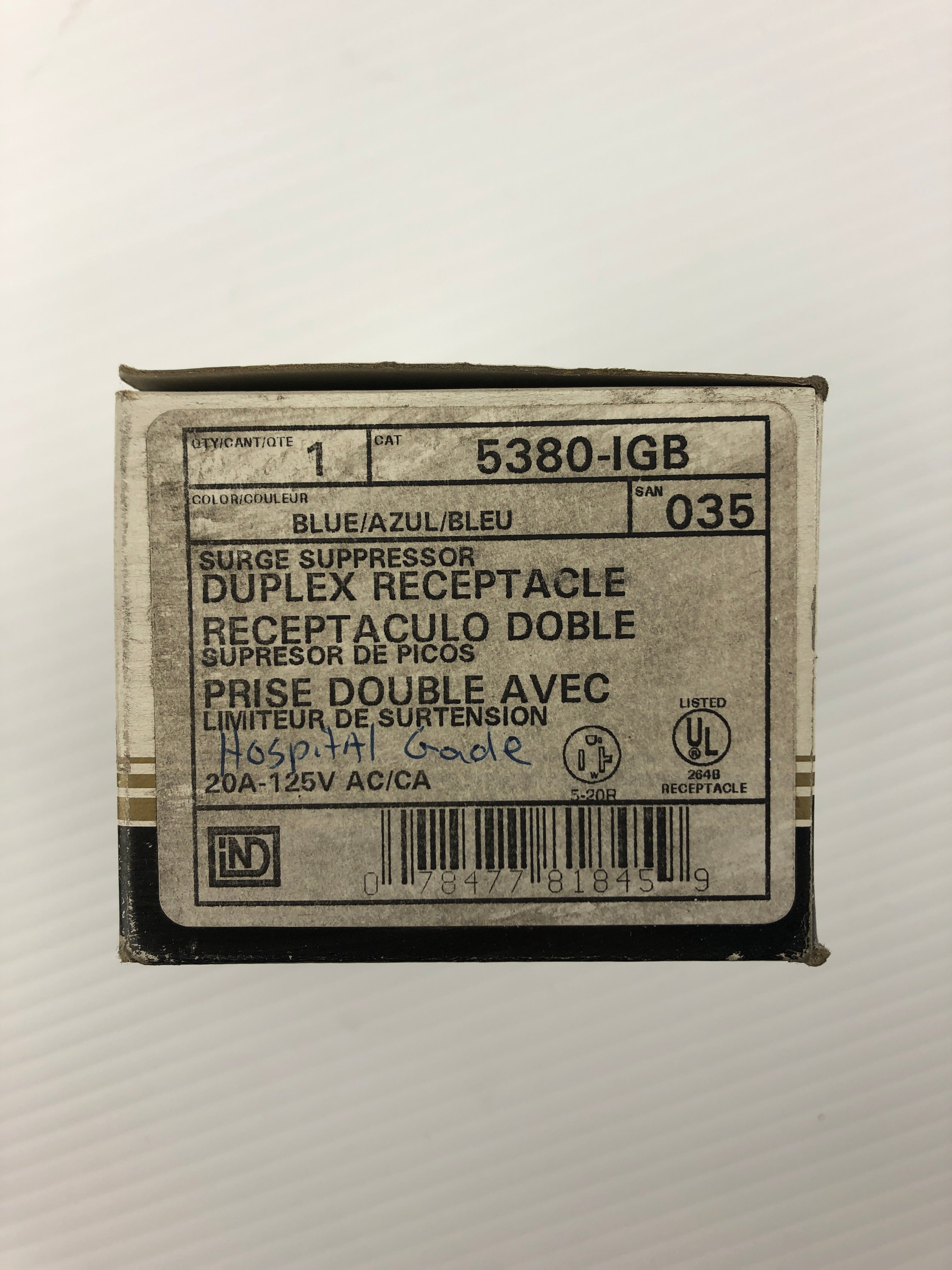 Leviton 5380-IGB Blue Duplex Receptacle Hospital Grade 125V 20A