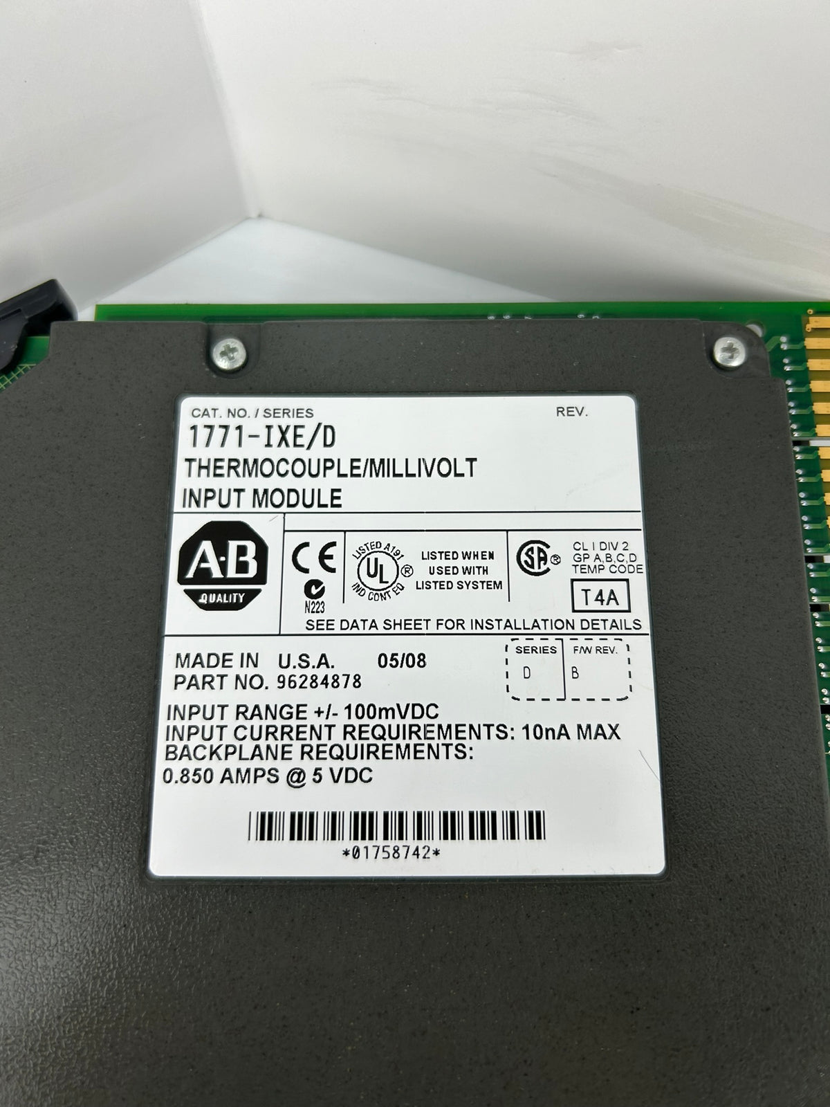 Allen-Bradley 1771-IXE Thermocouple/Millivolt Input Module Ser D Rev B 5V 0.850A