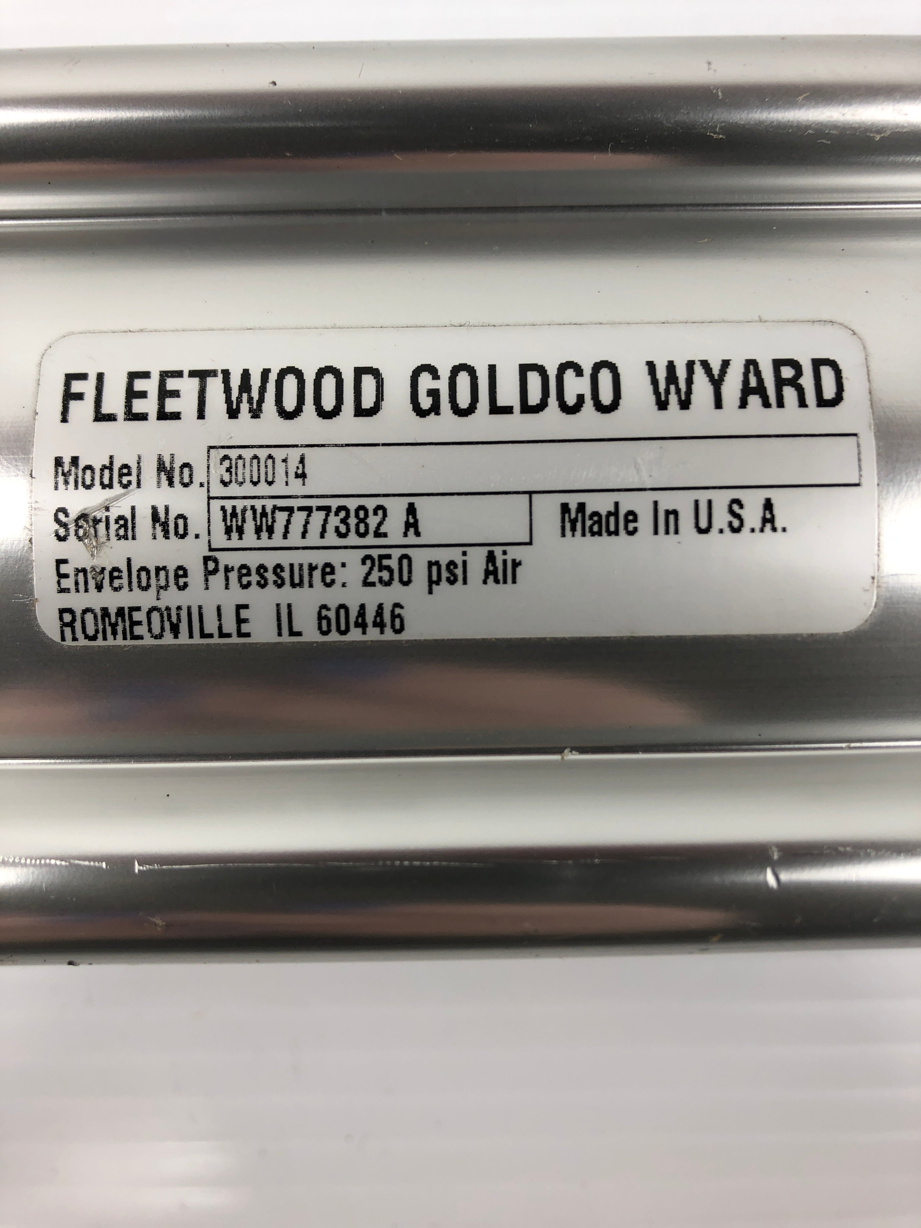 Fleetwood Goldco Wyard 300014 Pneumatic Air Cylinder 250 PSI