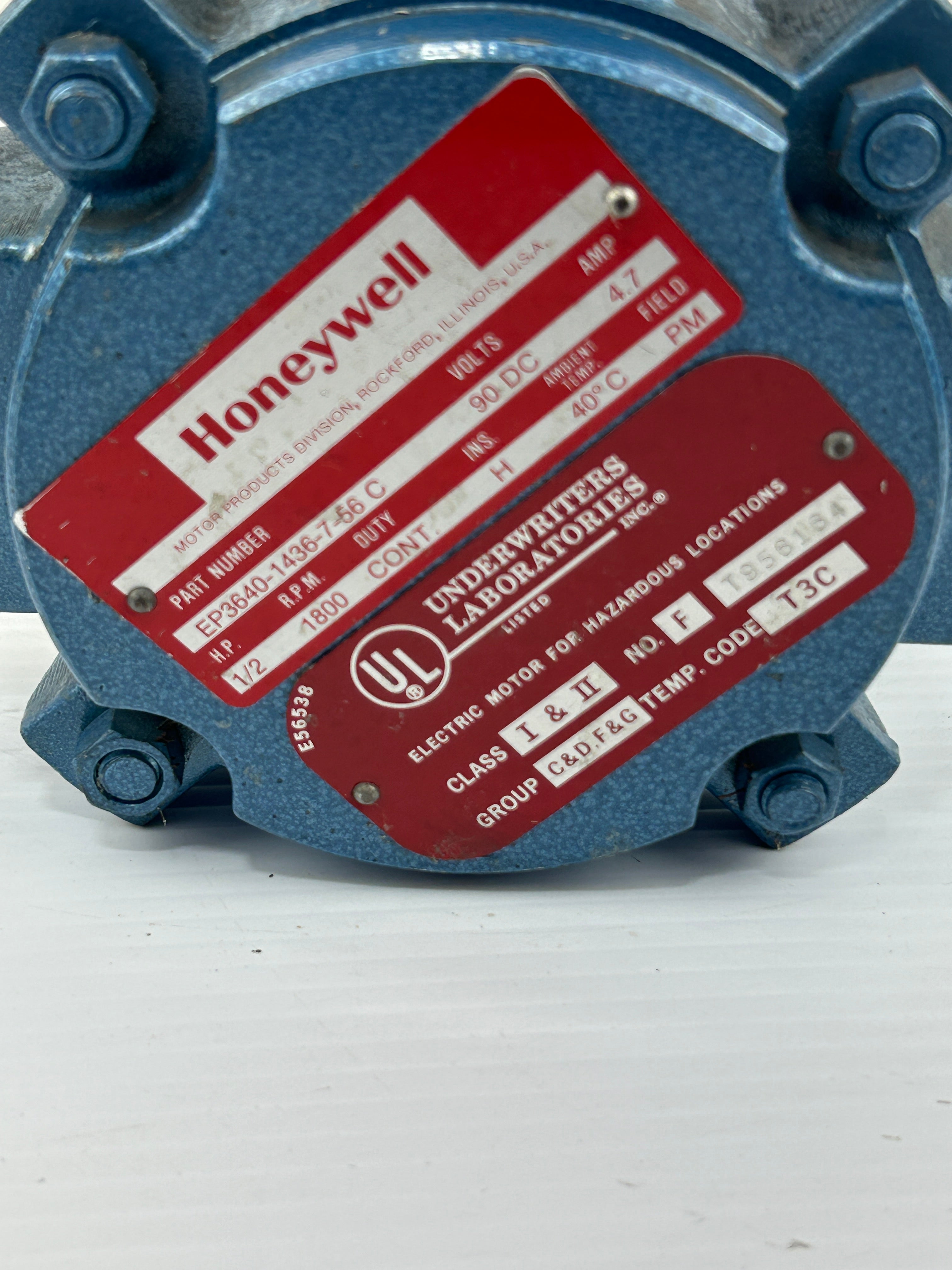Honeywell EP3640-1436-7-56C Gearmotor 1/2 HP 1800 RPM 90VDC