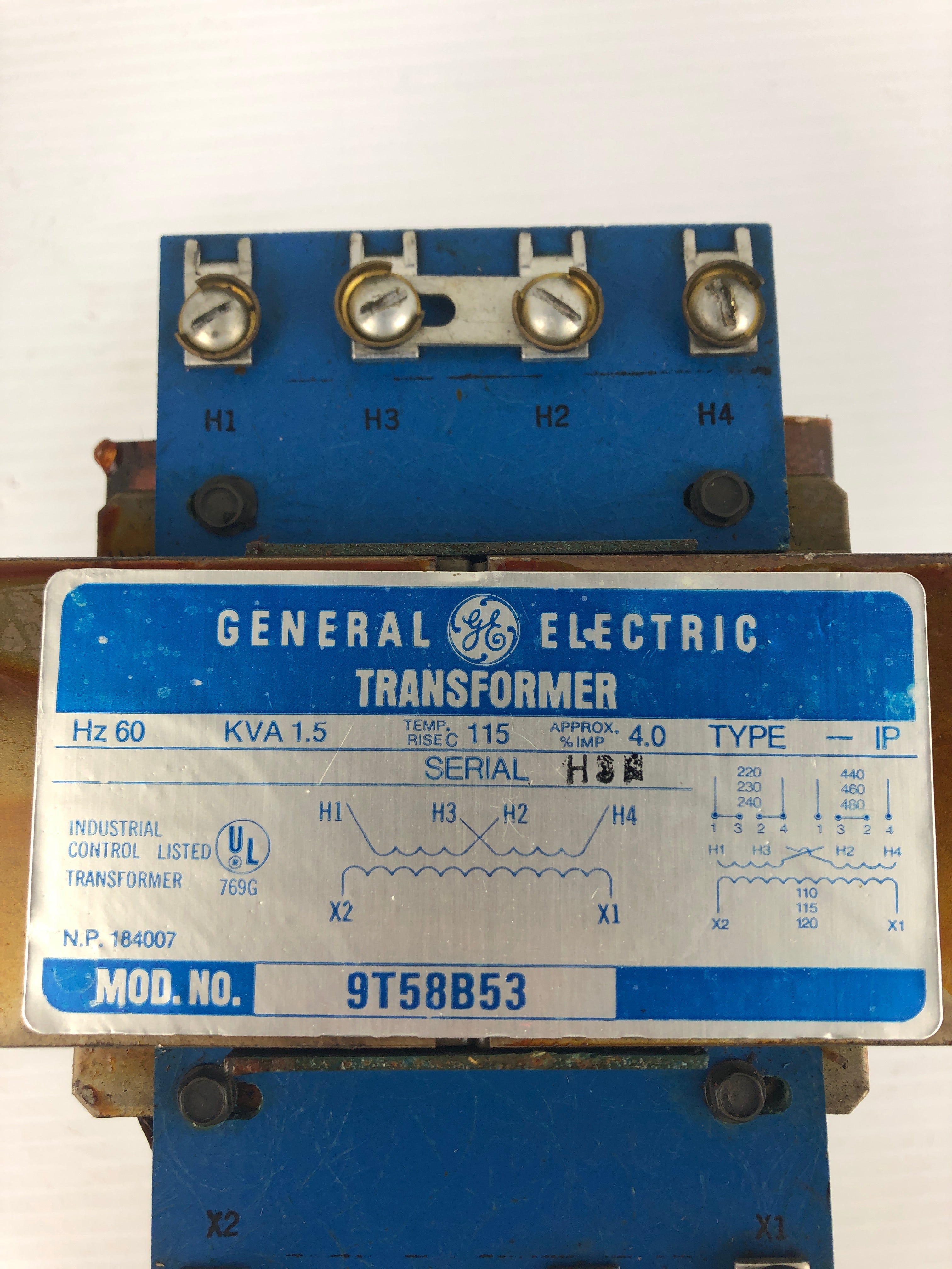 General Electric 9T58B53 Transformer 1.5KVA 60Hz Type IP