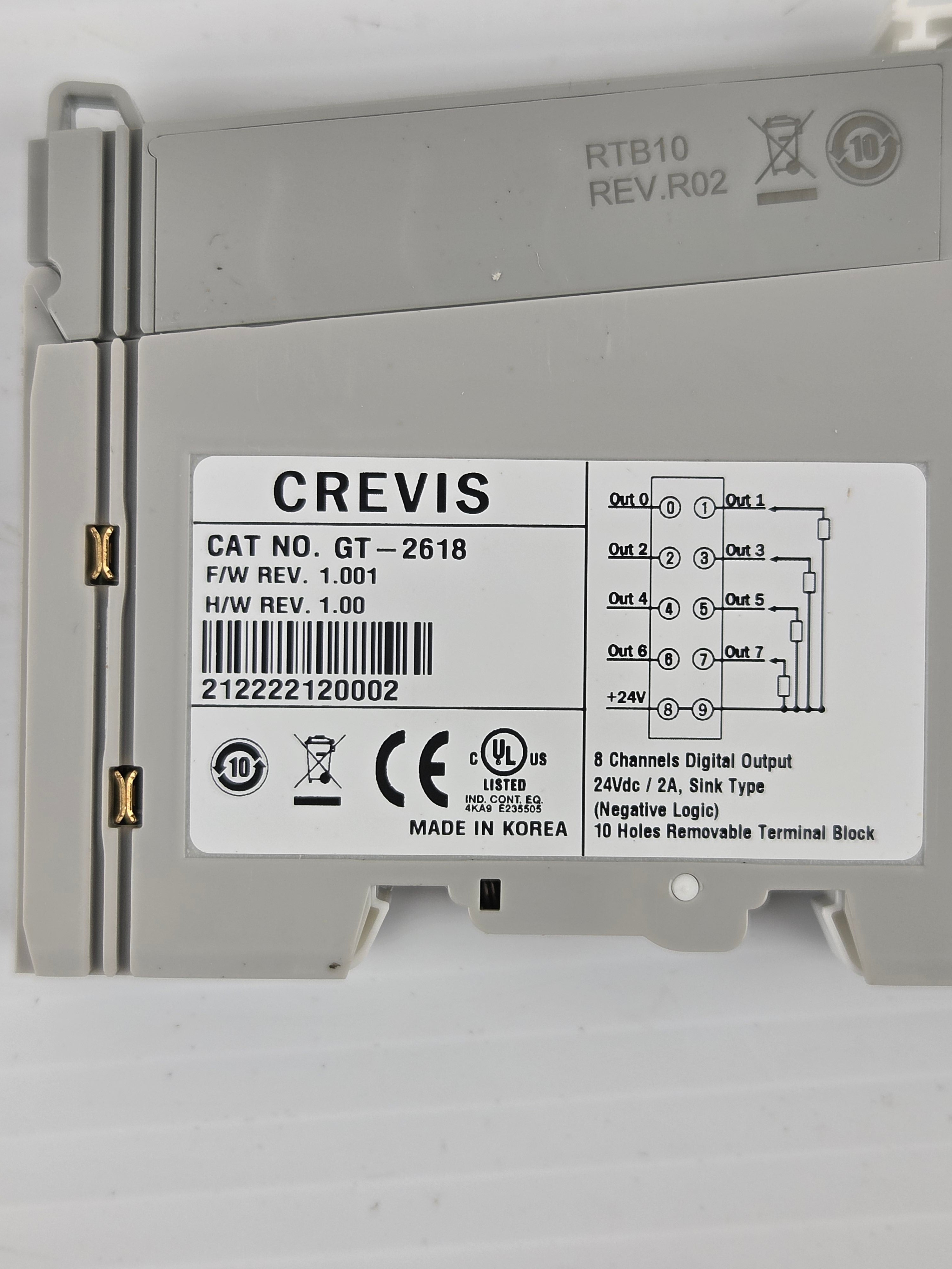 CREVIS GT-2618 FnIO-G 8 Channels Digital Output Module 24VDC 2A Sink Type Rev 1