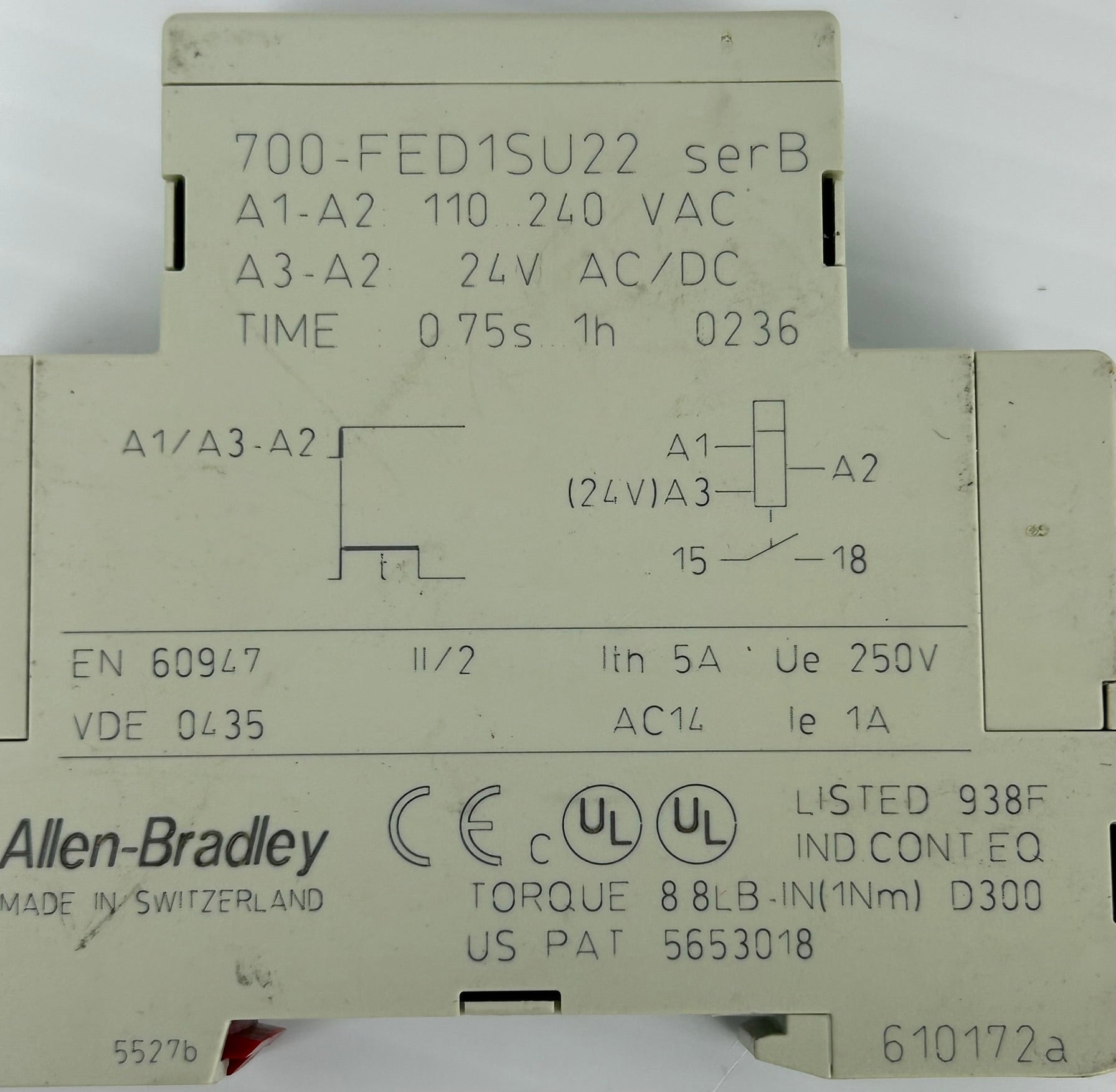 Allen-Bradley 700-FED1SU22 Timing Relay Series B 0.75s 1H