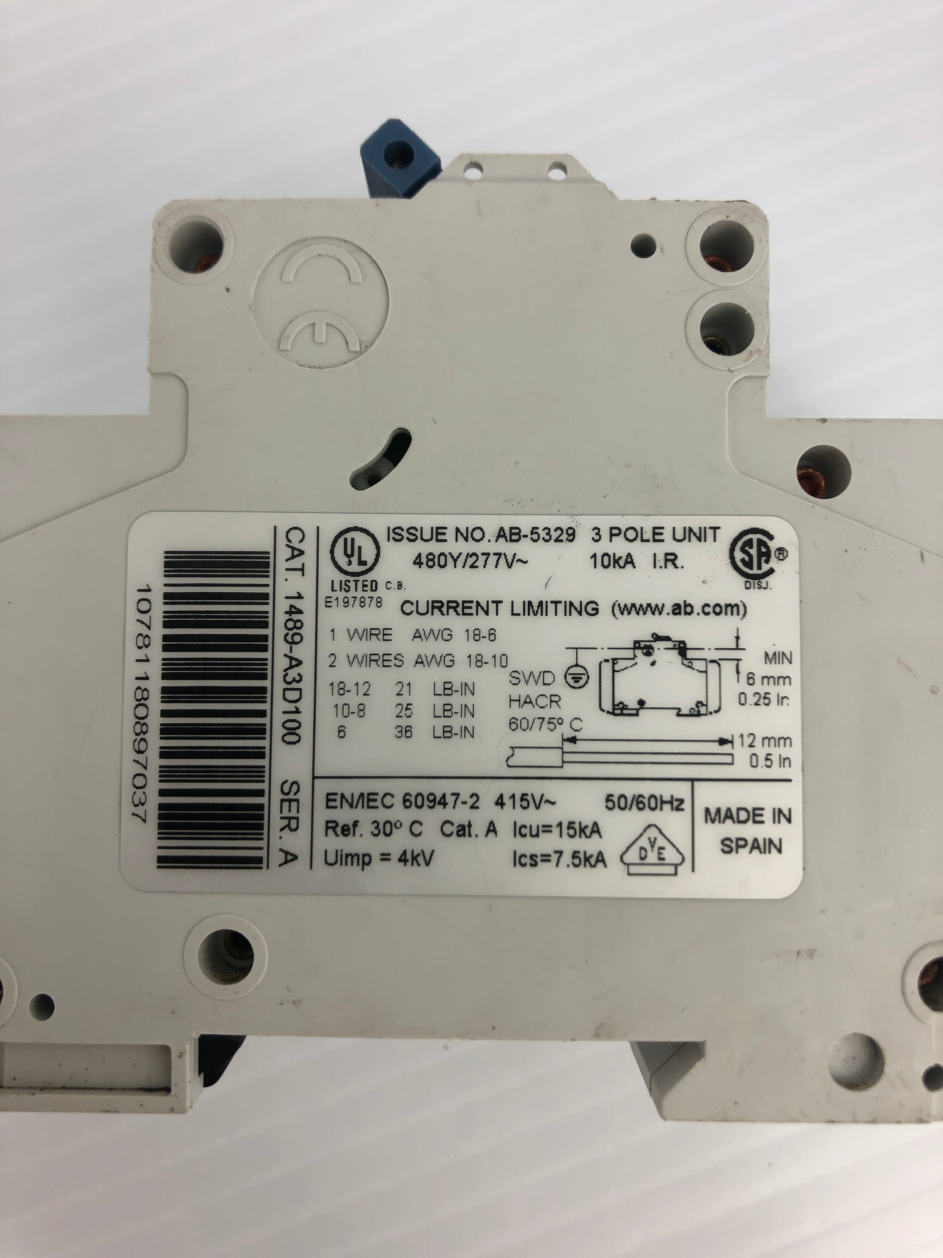 Allen-Bradley 1489-A3D100 Circuit Breaker Ser. A
