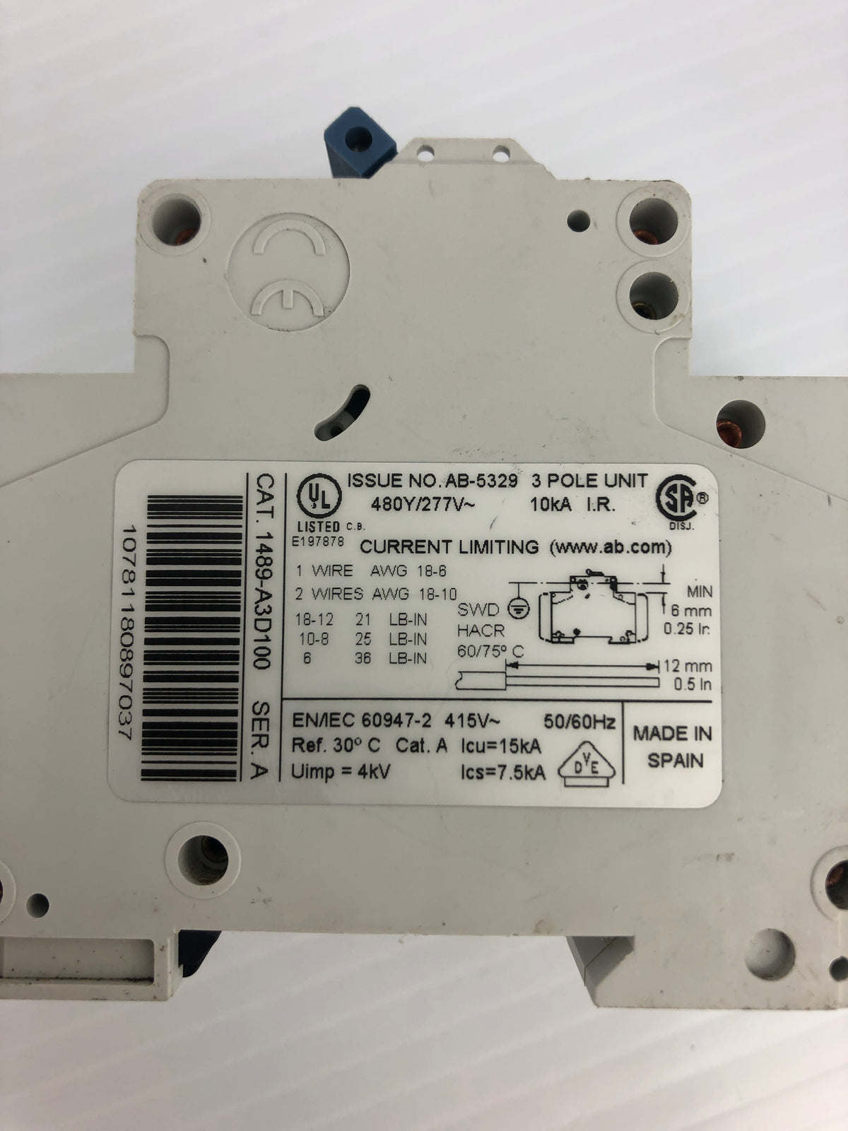 Allen-Bradley 1489-A3D100 Circuit Breaker Ser. A