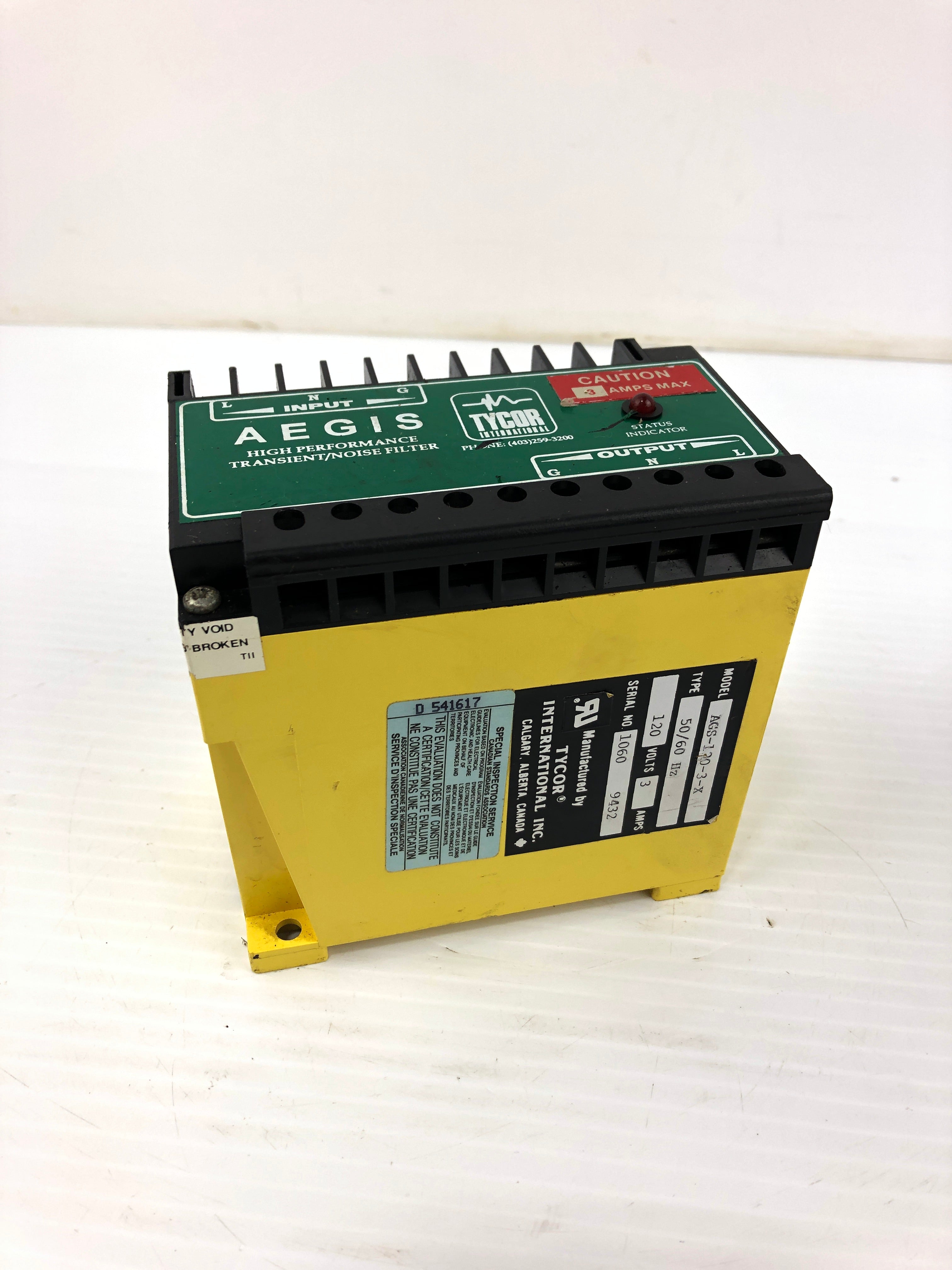 Tycor AGS-120-3-X Aegis Transient Voltage Surge Suppressor 120V 3A 50/60Hz