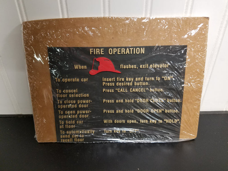Elevator Fire Operation Panel - Gold Text, Adhesive Backing