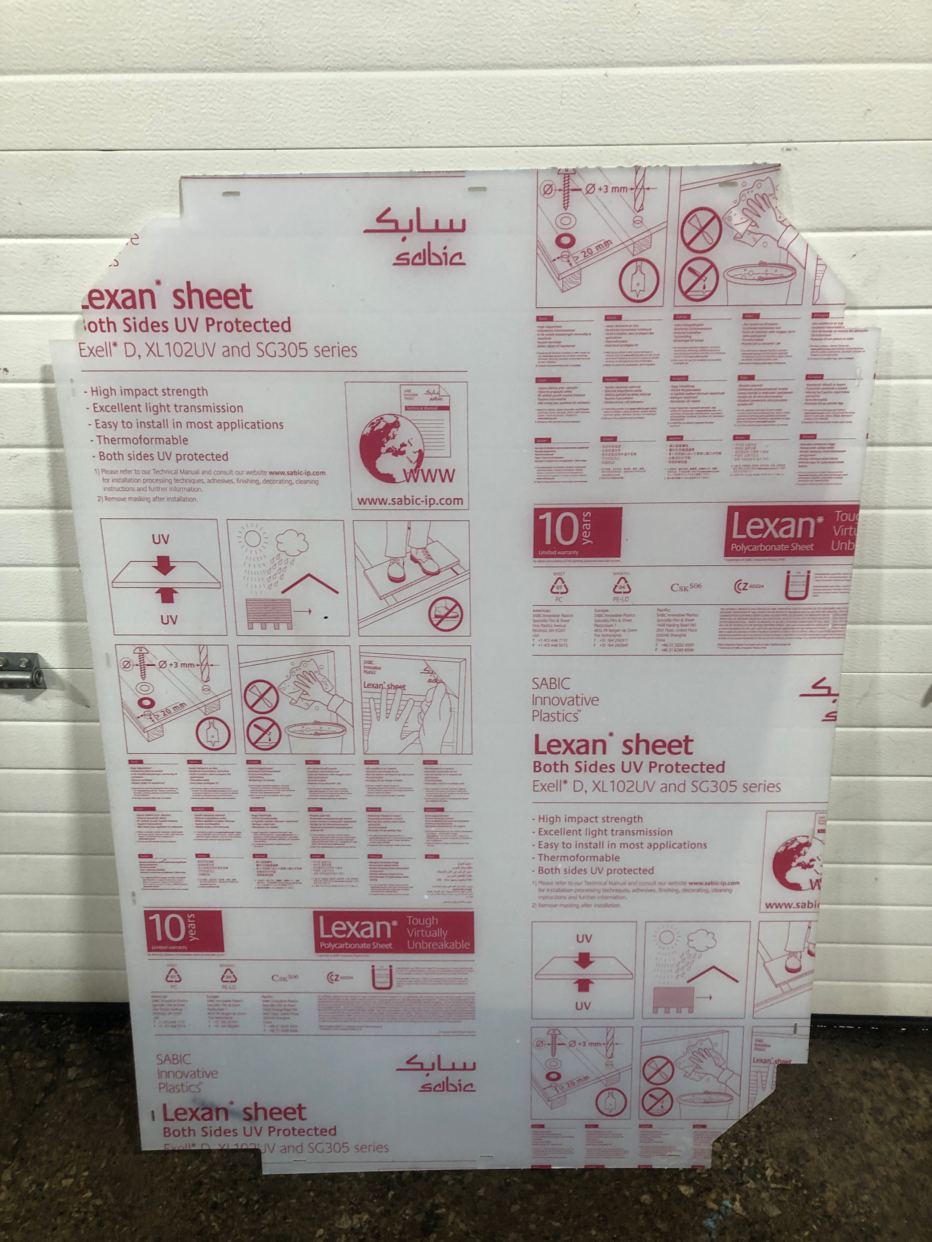 Sabic Innovative Plastics Lexan Polycarbonate Sheet 49" x 35" x 0.315" Cutout